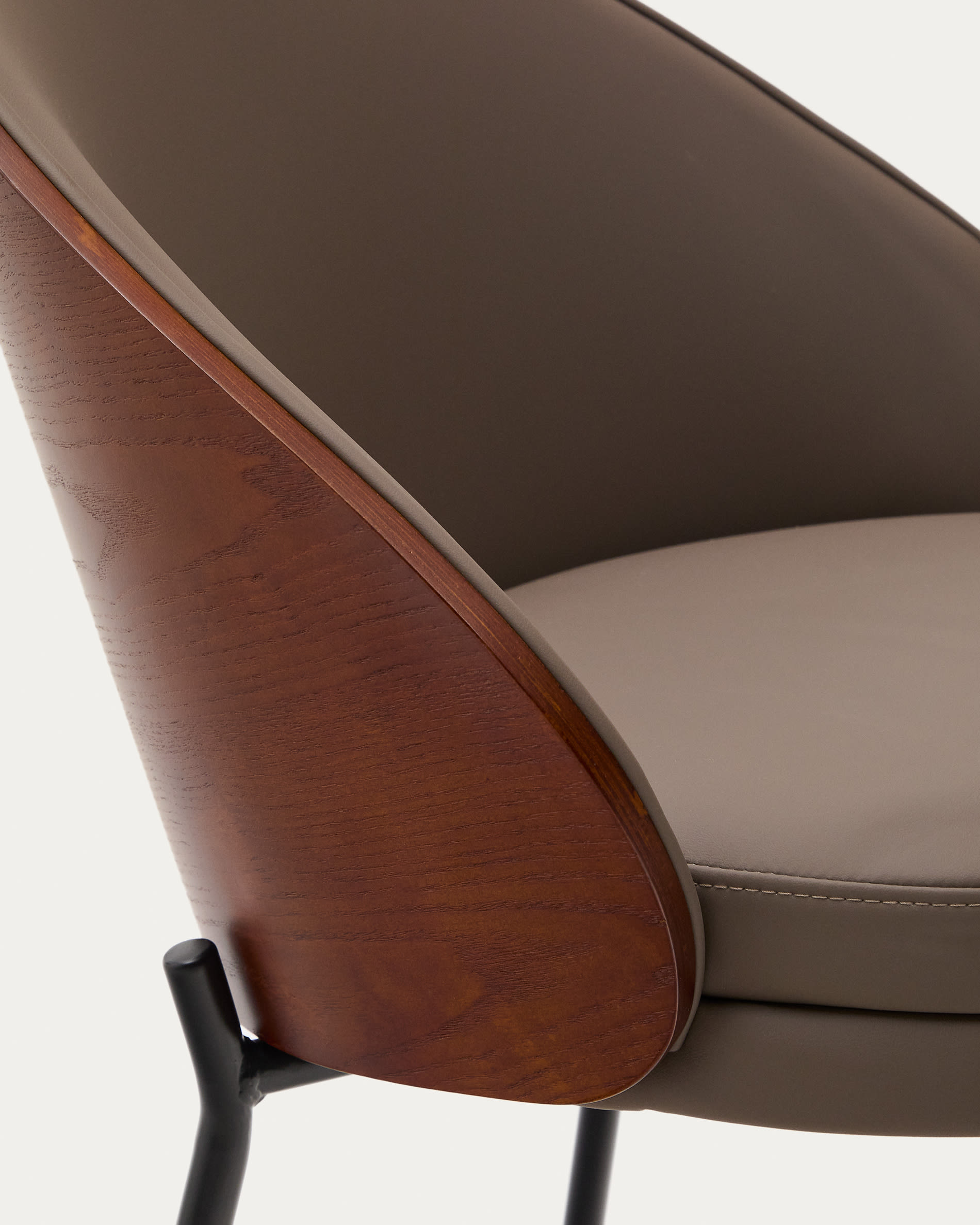 Eamy chair in brown polyurethane, ash veneer with walnut and black metal finish