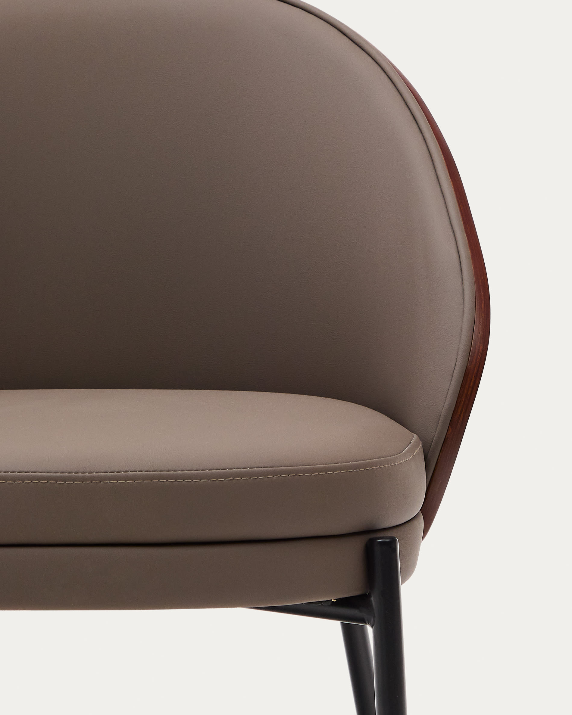 Eamy chair in brown polyurethane, ash veneer with walnut and black metal finish