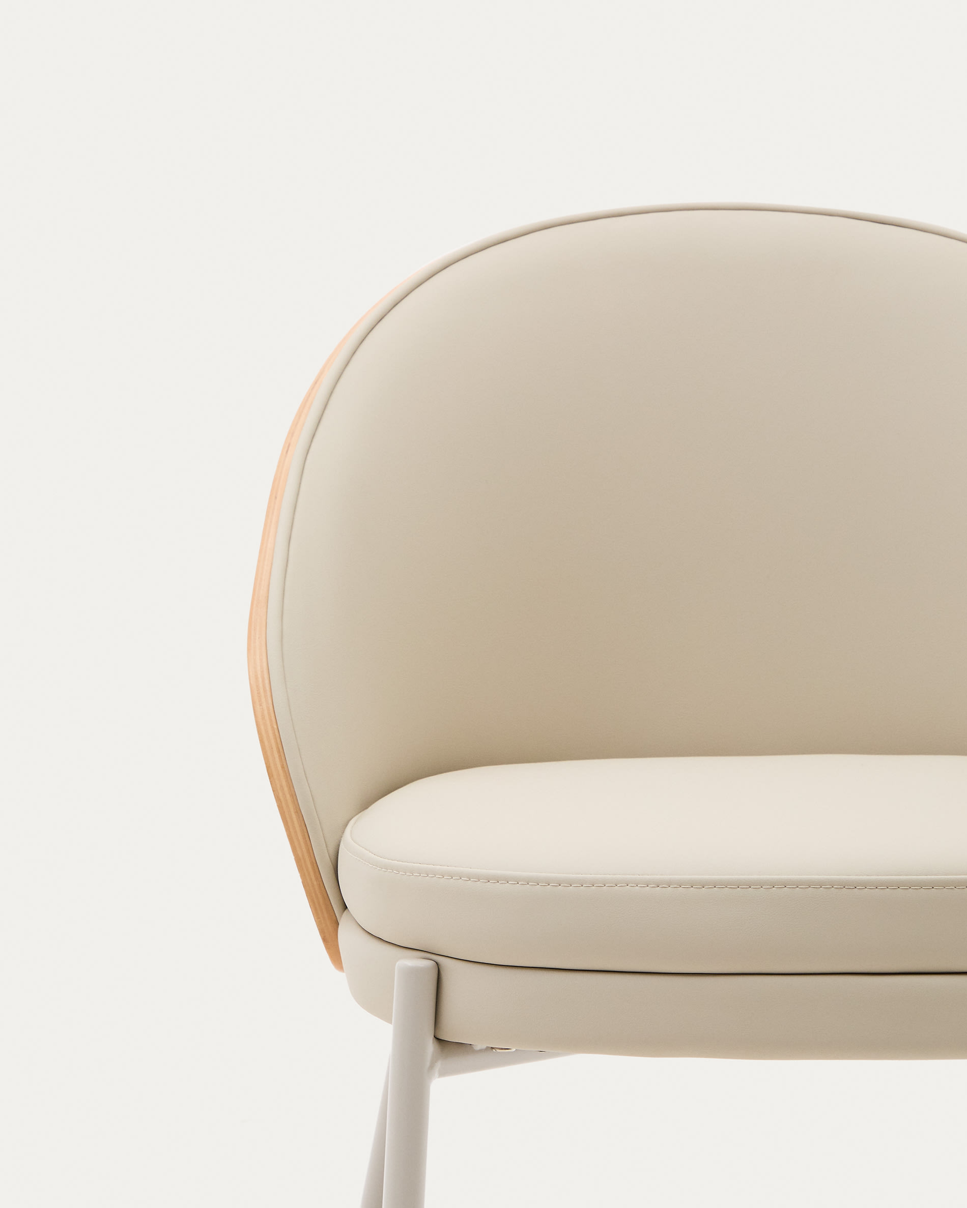 Eamy chair in beige polyurethane, ash veneer with natural finish and beige metal