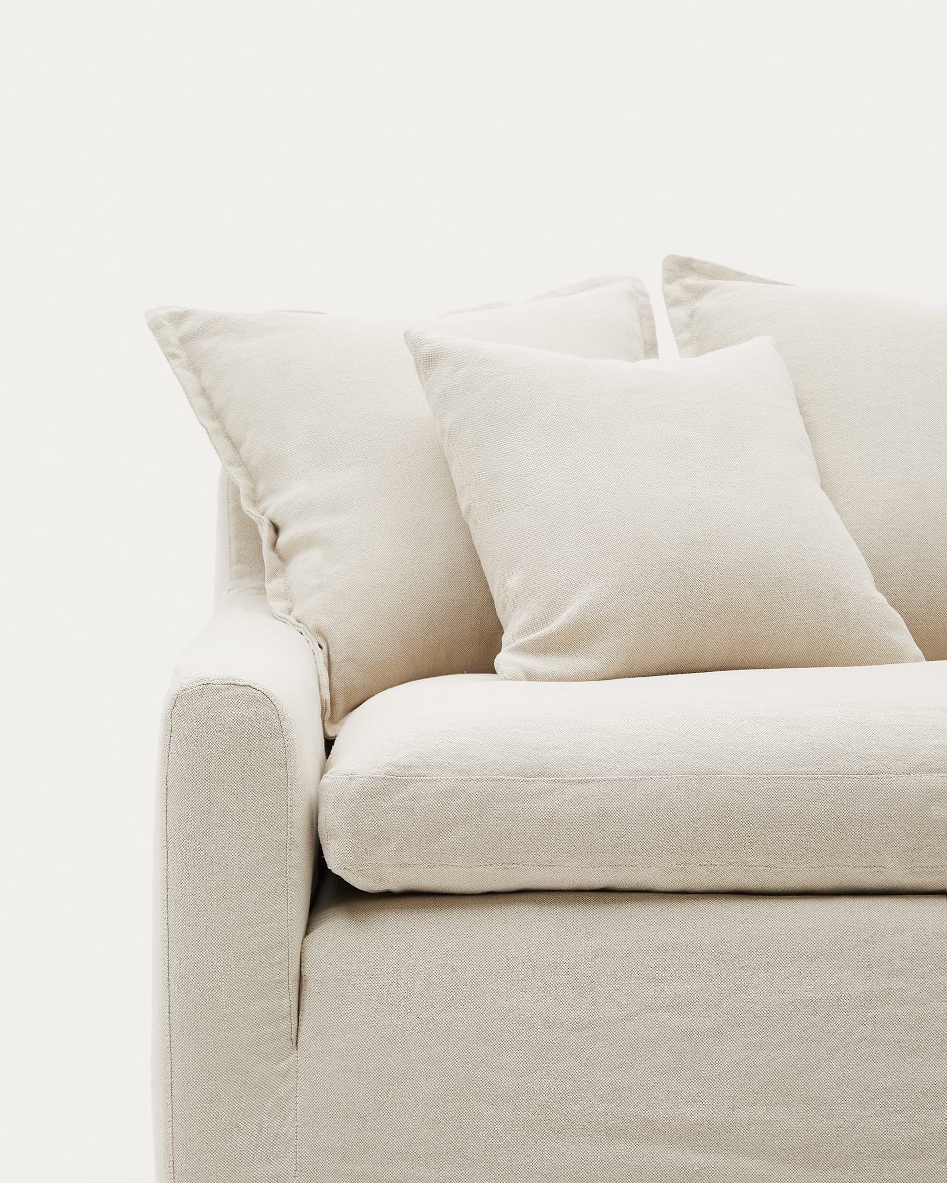 Zenira 3-seater sofa cover with cushions in beige cotton and linen 230cm