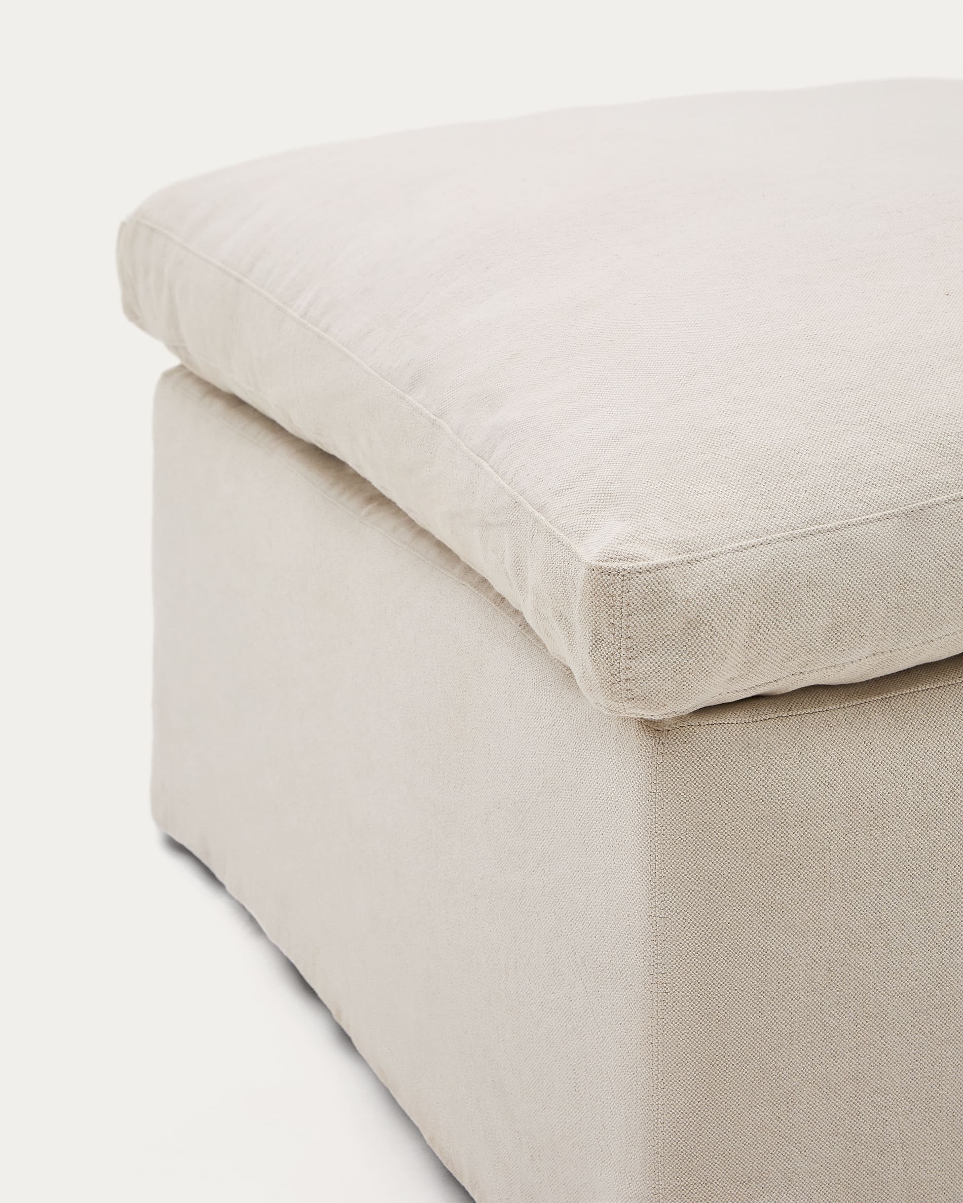 Zenira beige cotton and linen footrest with removable cover and cushion 90 x 90cm