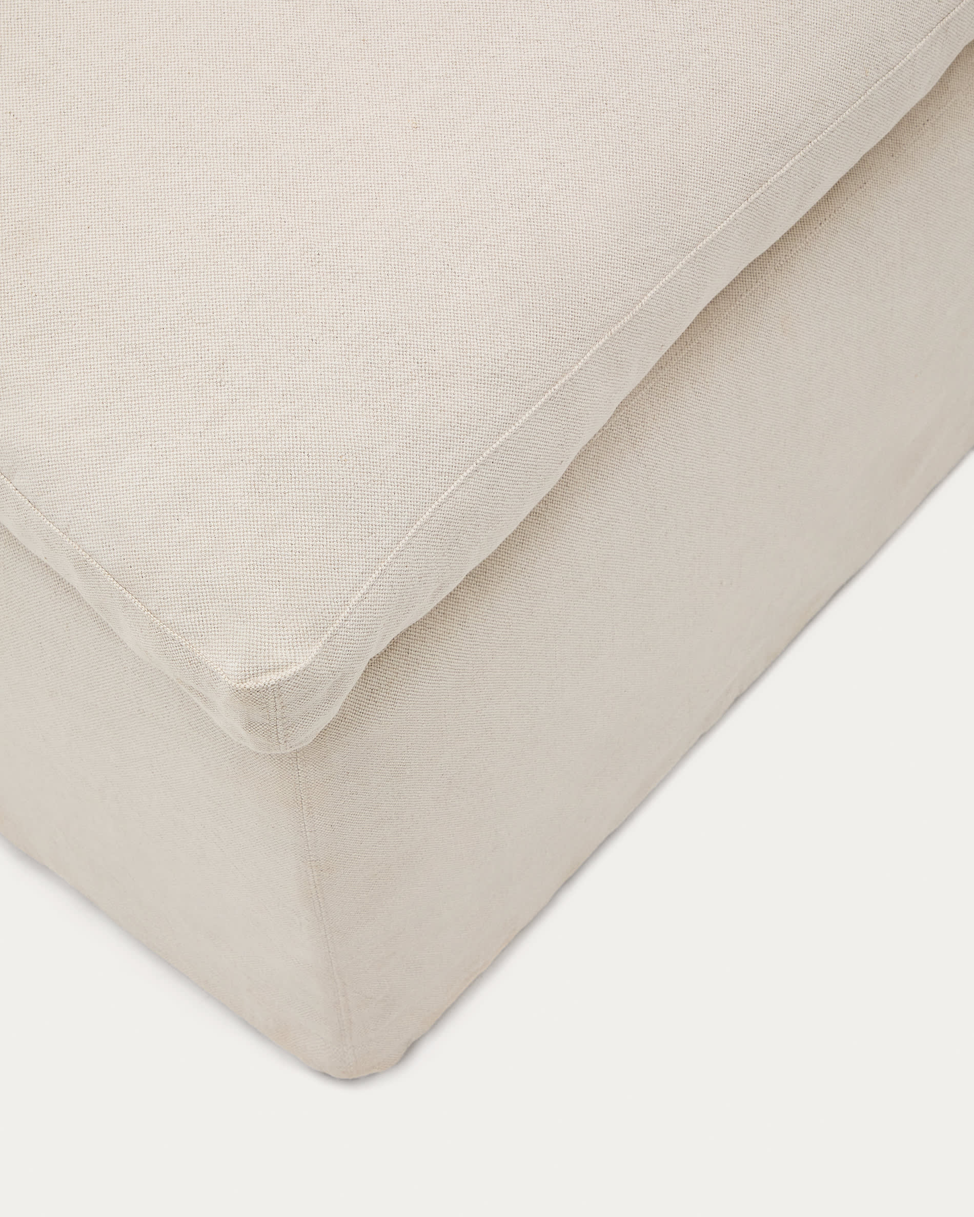 Zenira beige cotton and linen footrest with removable cover and cushion 90 x 90cm