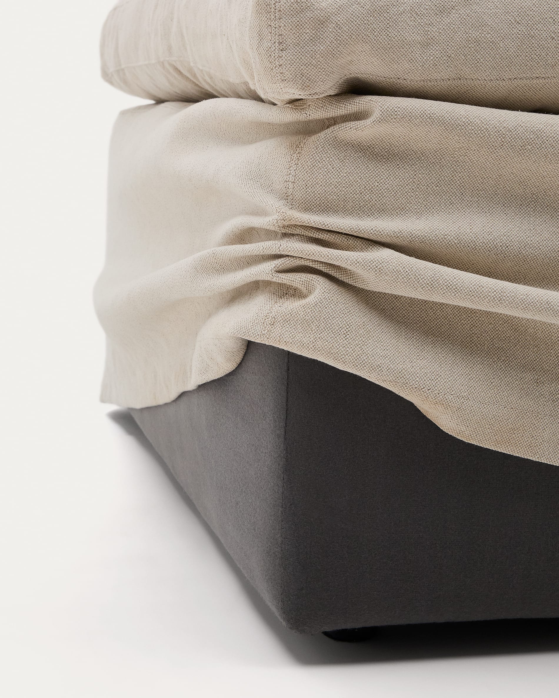 Zenira beige cotton and linen footrest with removable cover and cushion 90 x 90cm