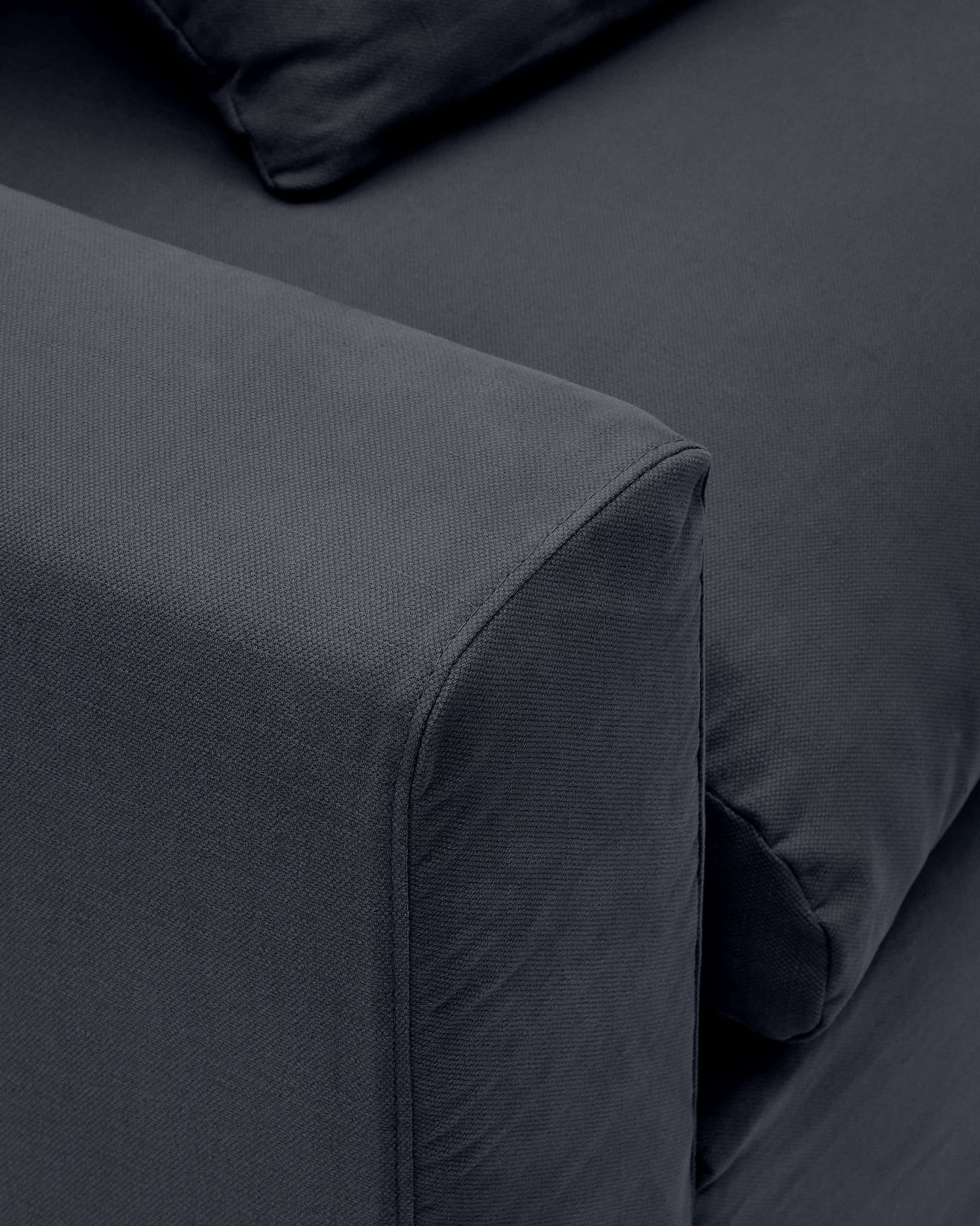 Nora armchair with removable cover with linen and cotton cushion in anthracite grey 140cm