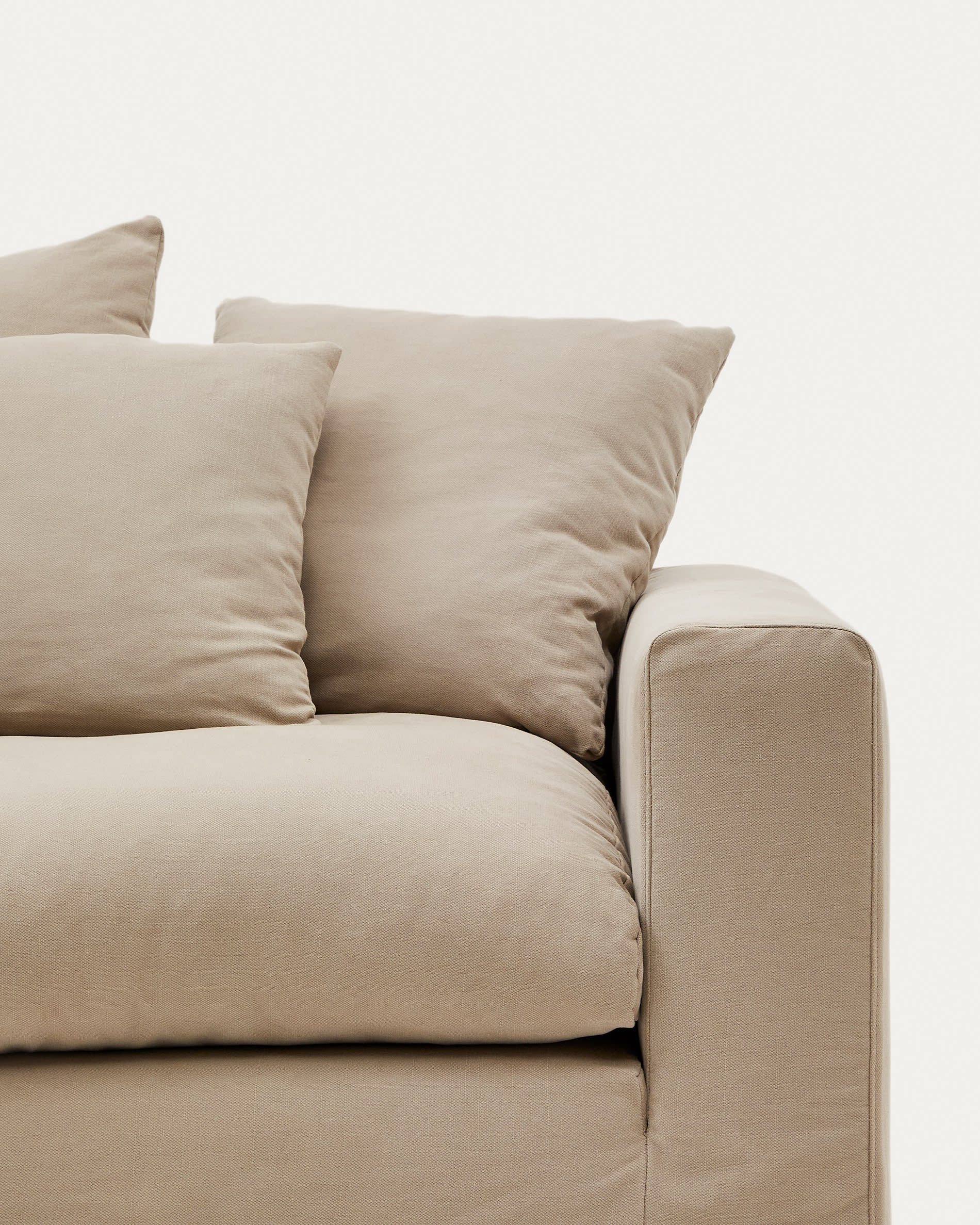 Nora armchair with removable cover with linen and cotton cushion in taupe 140cm