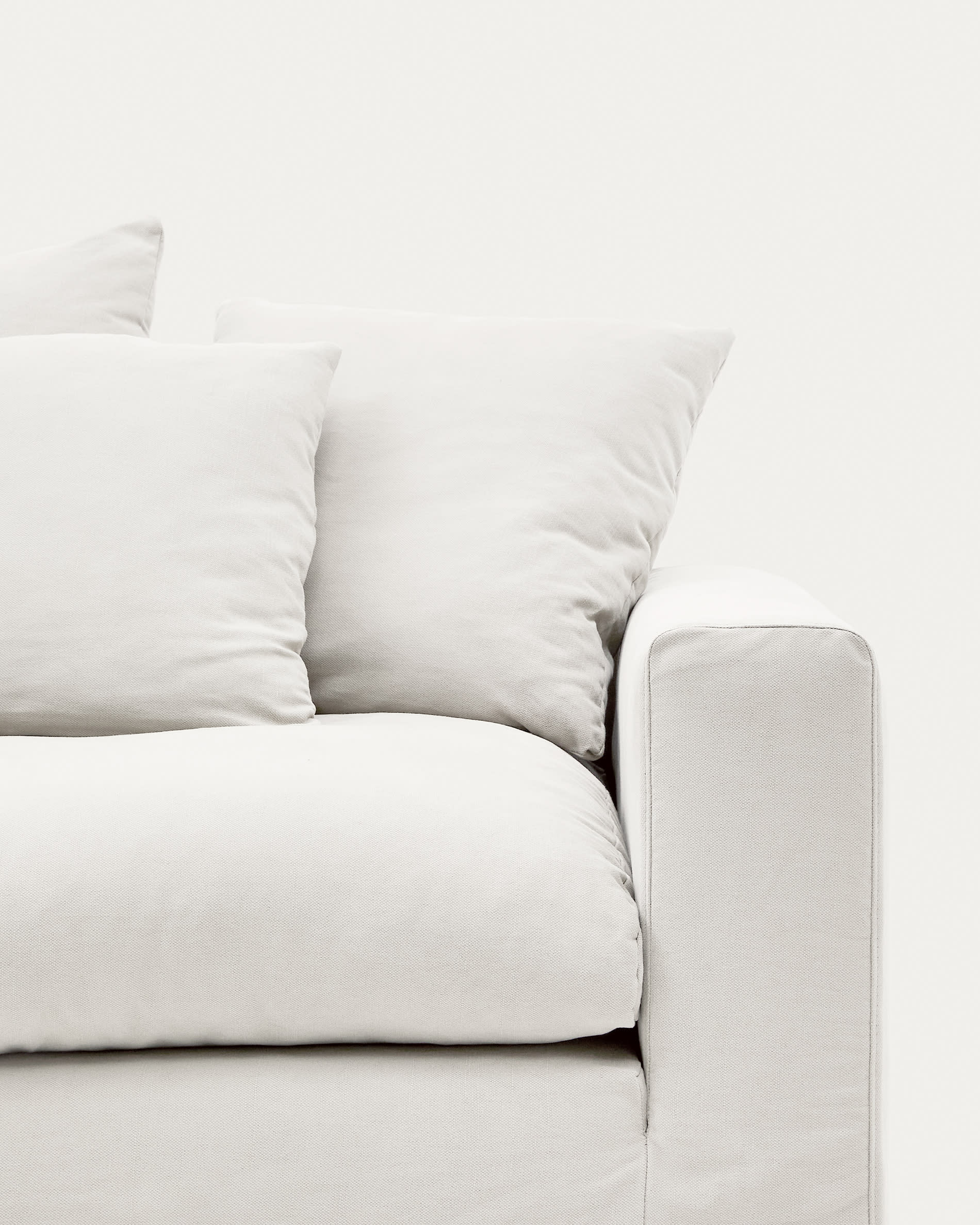 Nora 4-seater sofa with removable cover with linen and cotton cushions in ecru 340cm