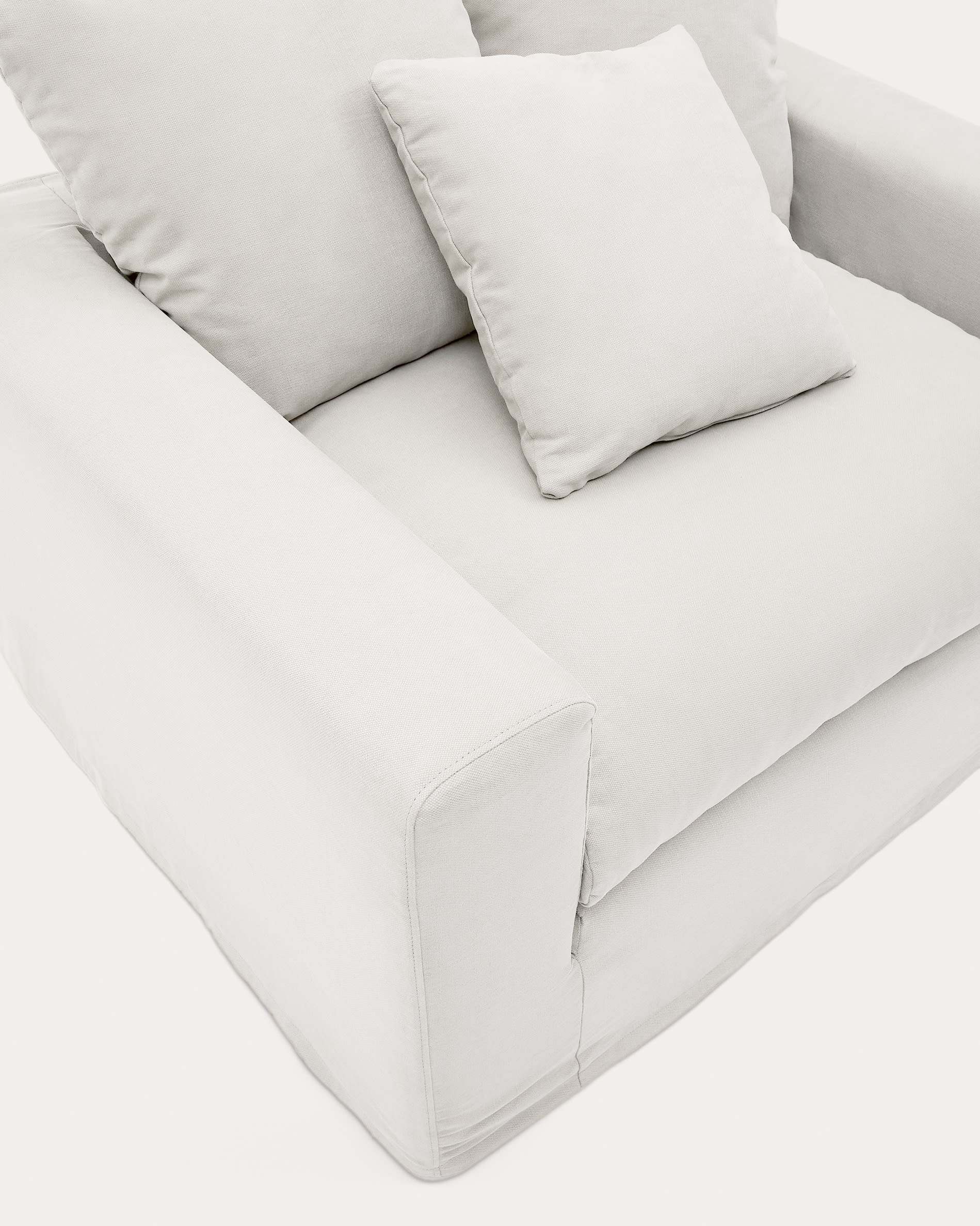 Nora armchair cover in ecru linen and cotton 140cm
