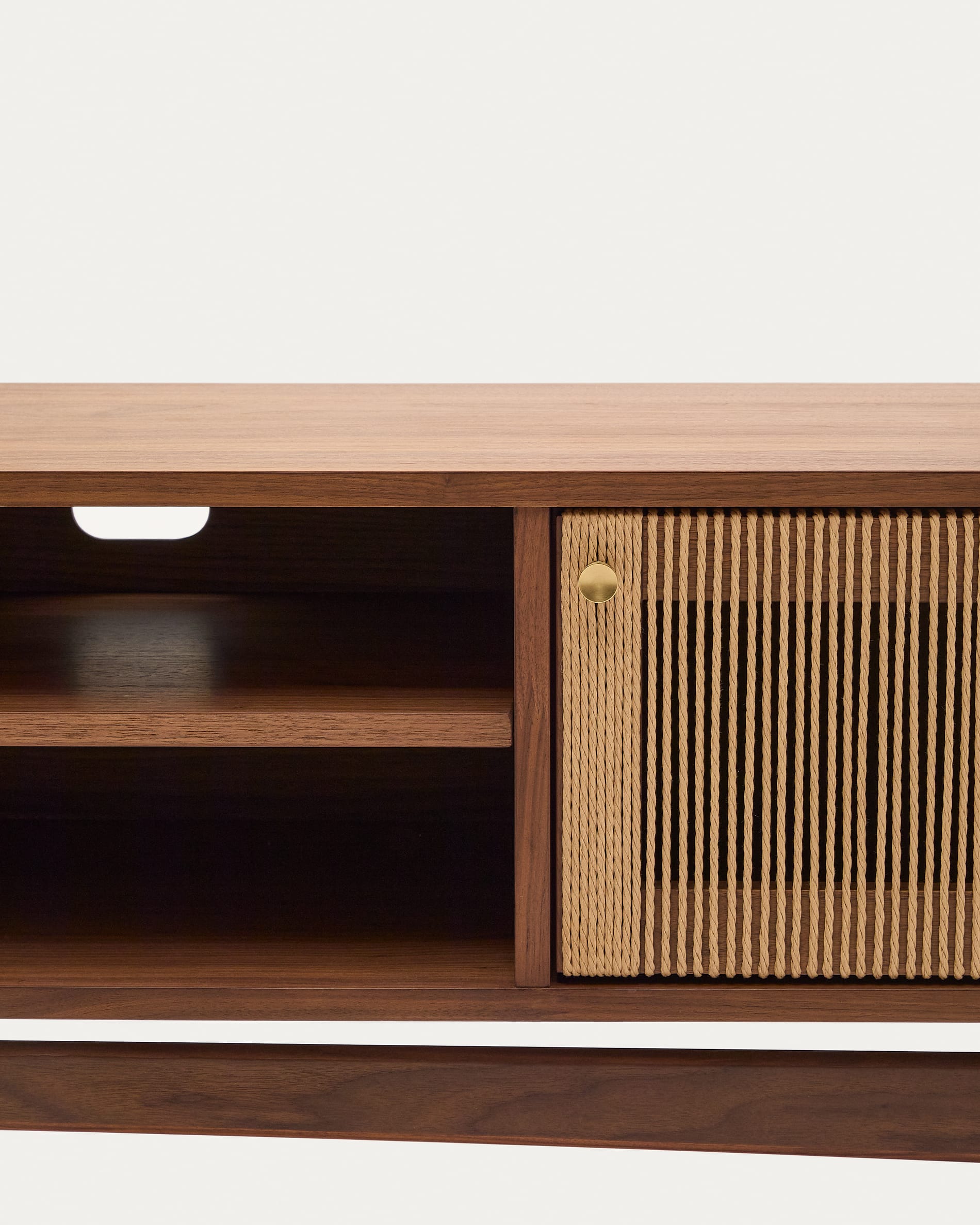 Elan TV cabinet 3 doors veneer and solid walnut and cord 200 x 50 cm FSC Mix Credit