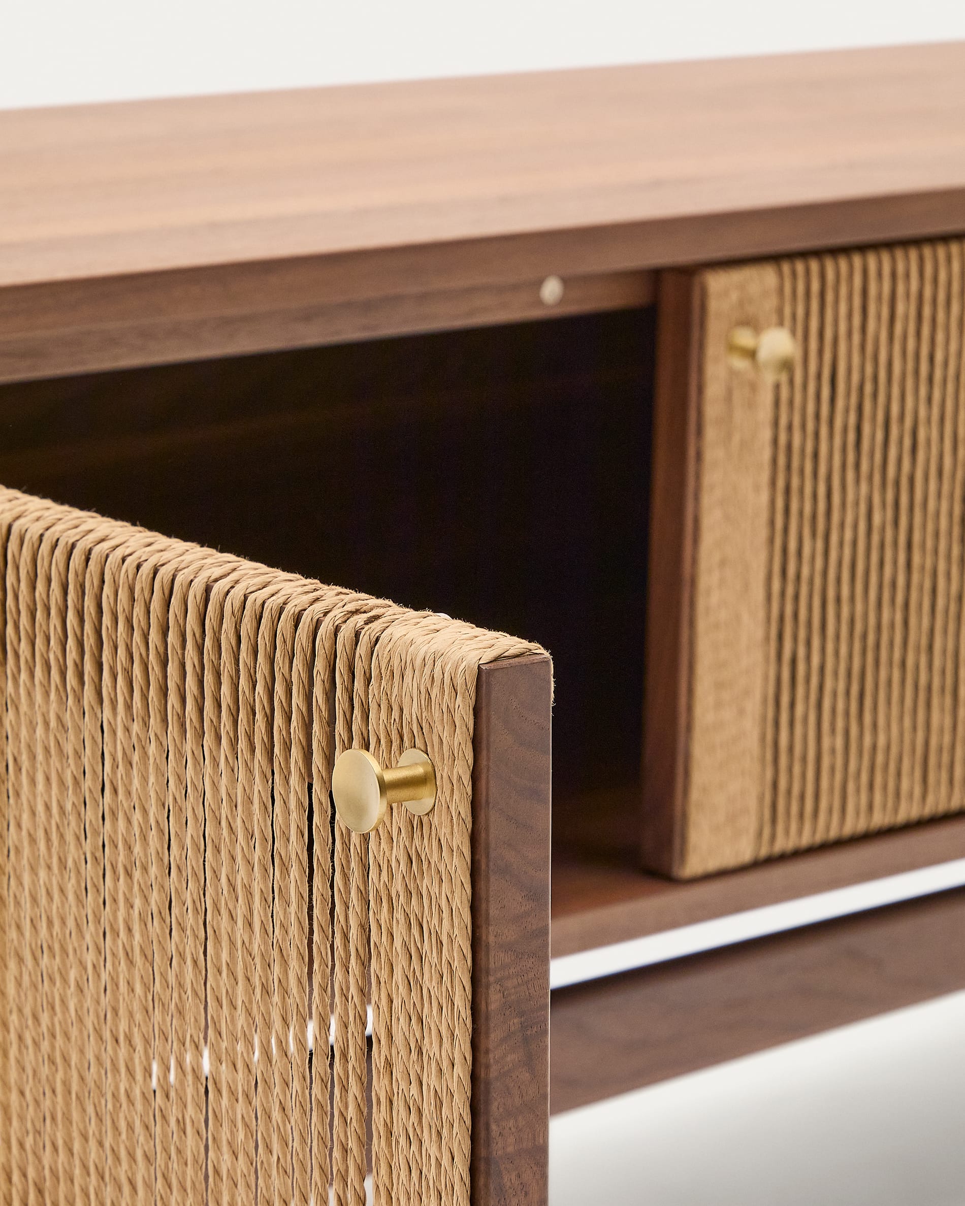 Elan TV cabinet 3 doors veneer and solid walnut and cord 200 x 50 cm FSC Mix Credit
