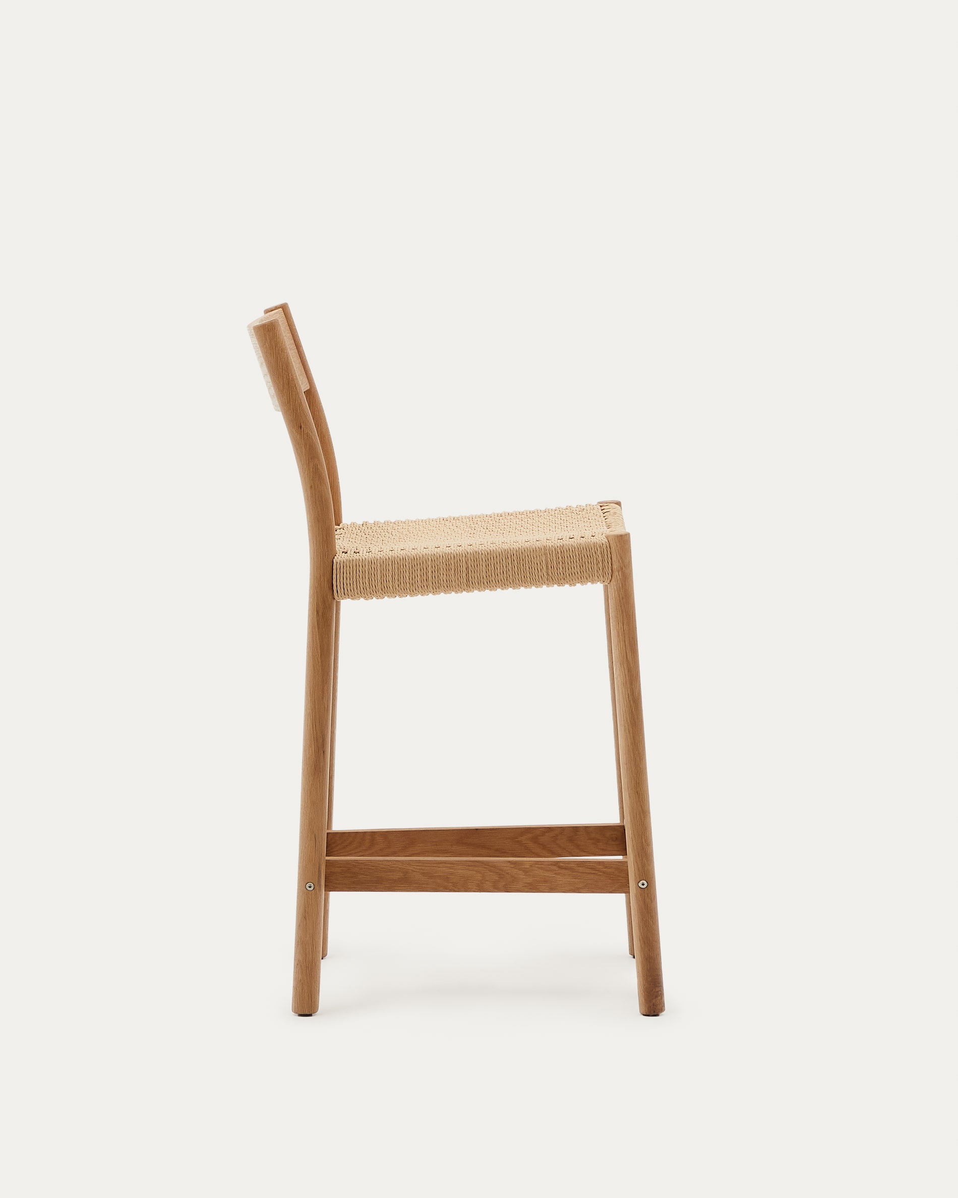 Yalia stool with backrest in solid oak wood with natural finish and rope seat, 65 cm, FSC Mix Credit