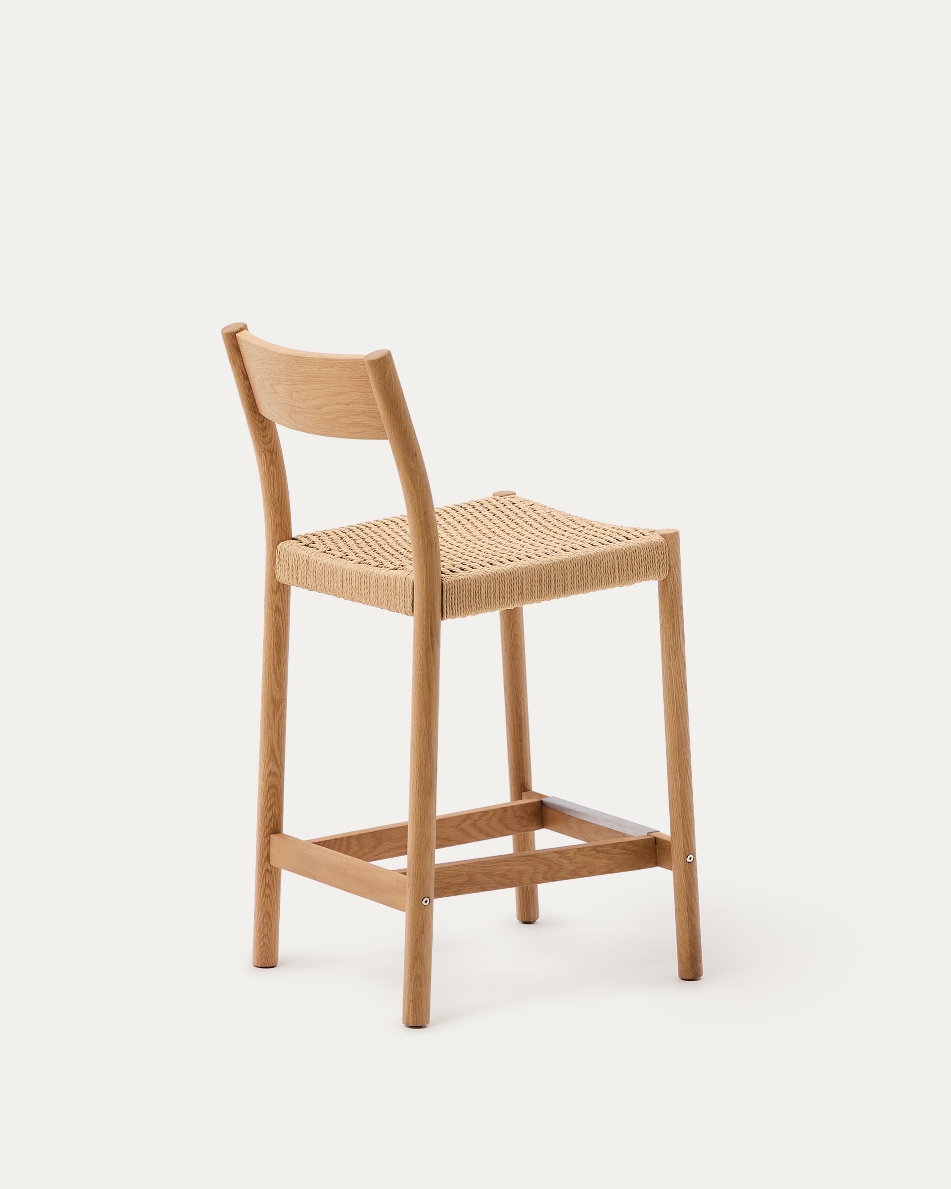 Yalia stool with backrest in solid oak wood with natural finish and rope seat, 65 cm, FSC Mix Credit