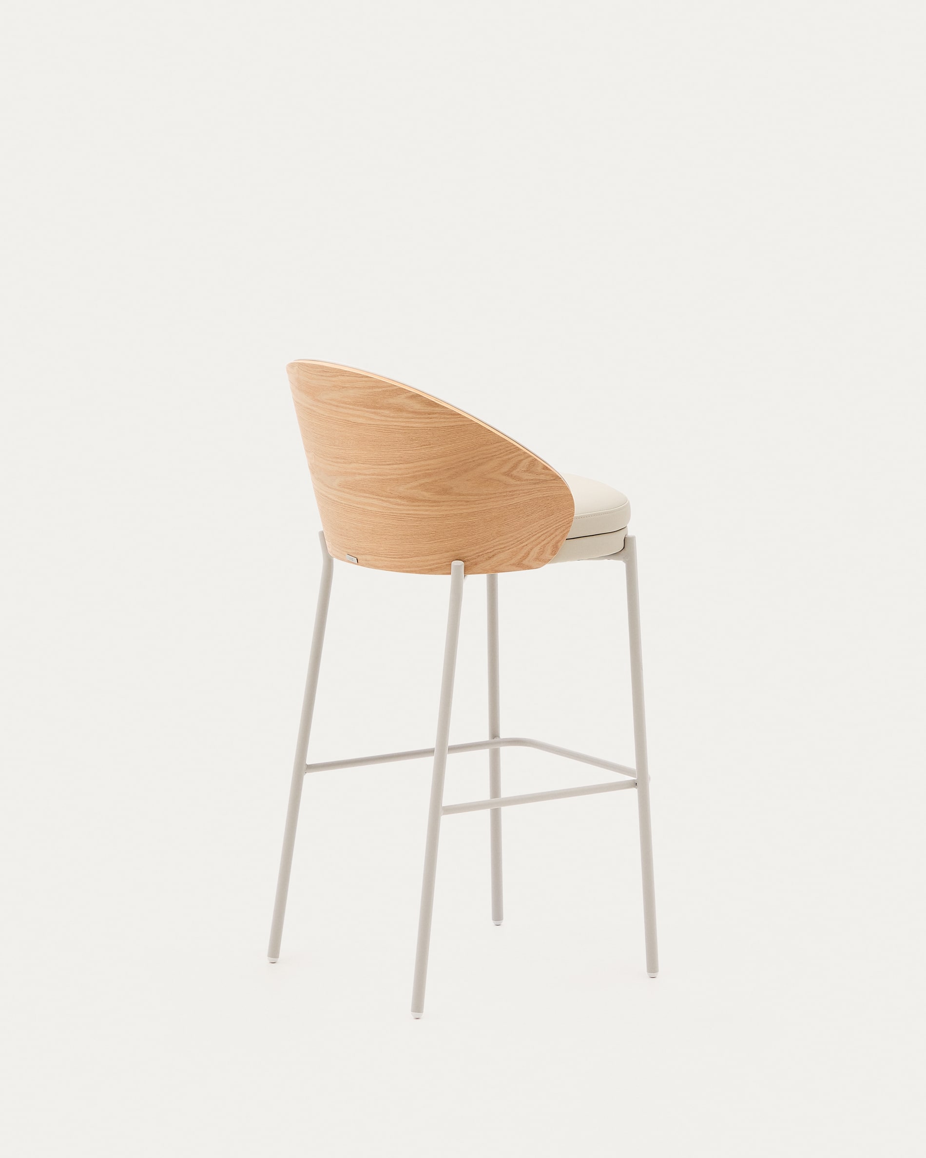 Eamy stool in beige polyurethane, ash veneer natural finish and beige metal 77 cm