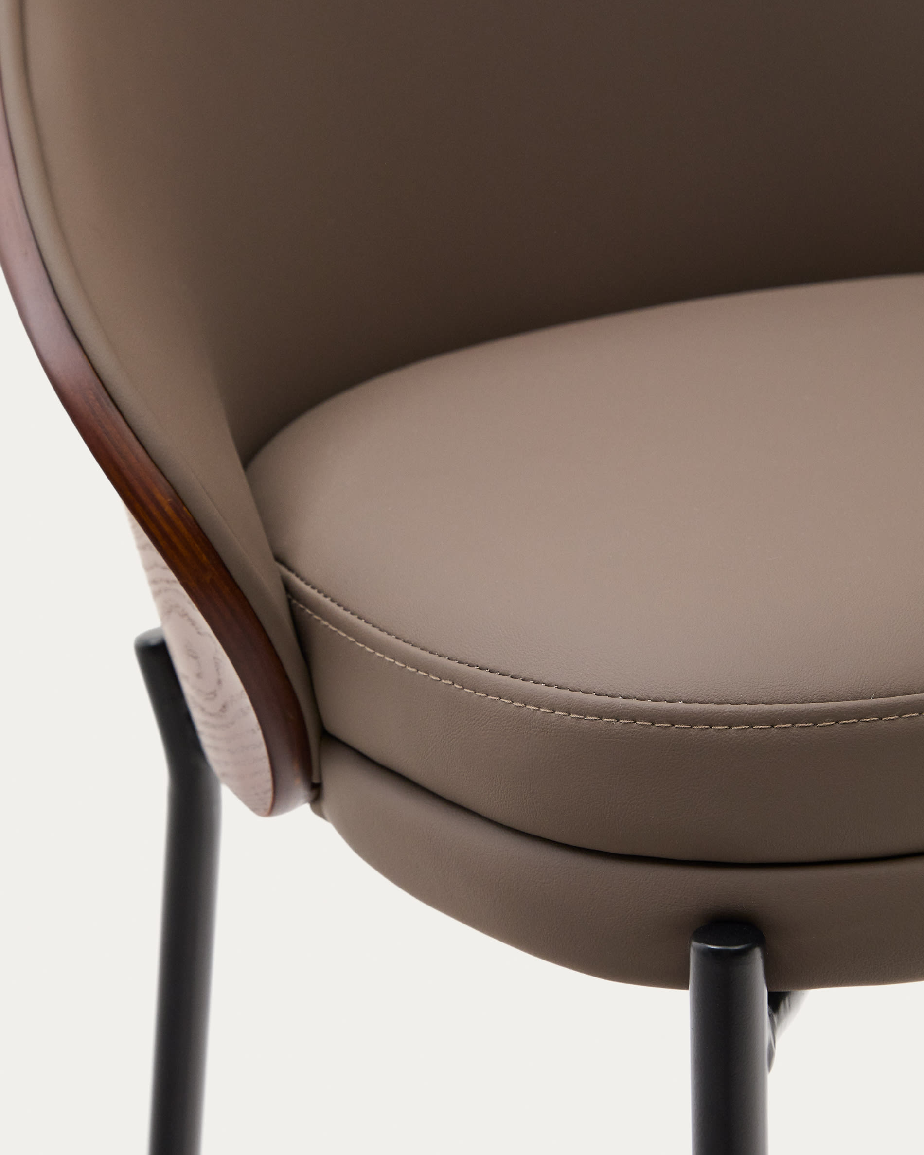 Eamy stool in brown polyurethane, ash veneer walnut finish and brown metal 77 cm