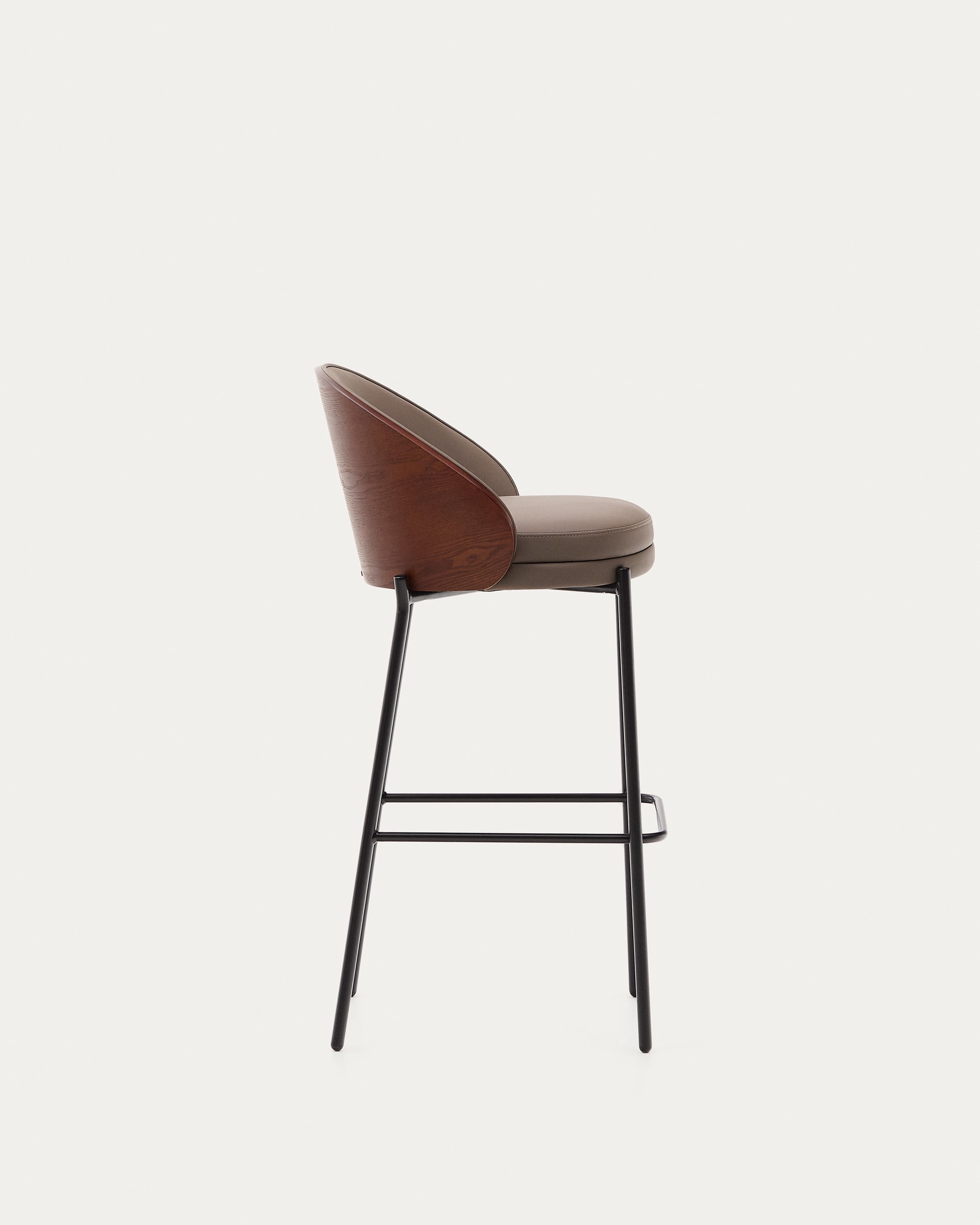 Eamy stool in brown polyurethane, ash veneer walnut finish and brown metal 77 cm