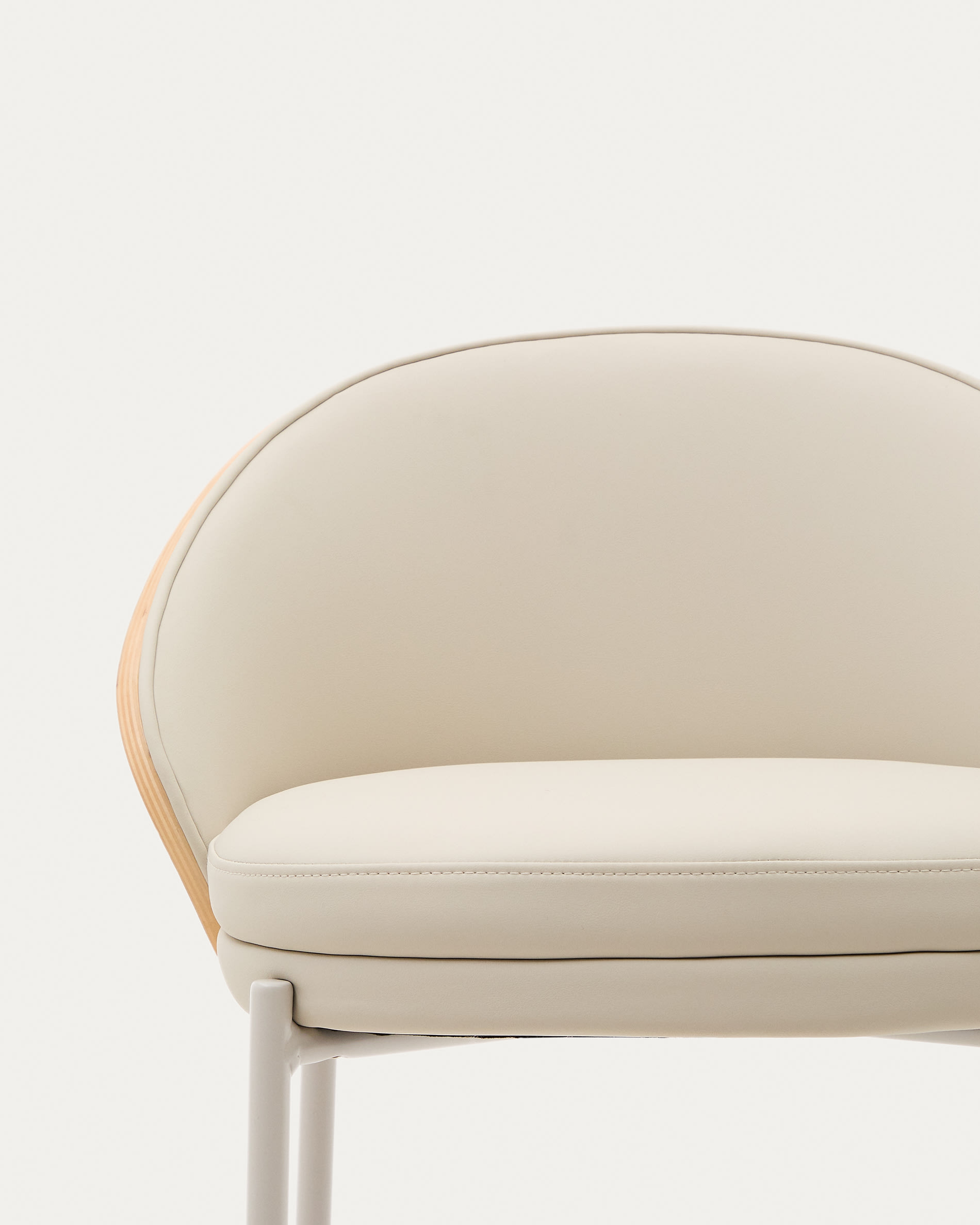 Eamy stool in beige polyurethane, ash veneer natural finish and beige metal 65 cm