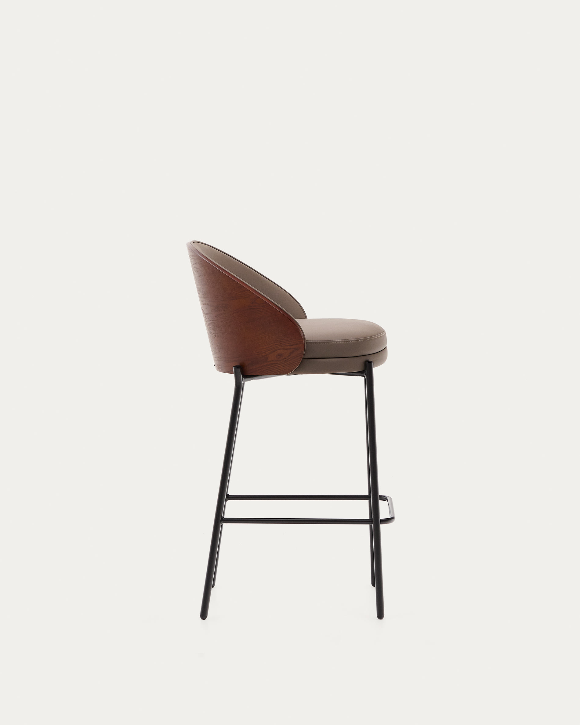 Eamy stool in brown polyurethane, ash veneer walnut finish and black metal 65 cm