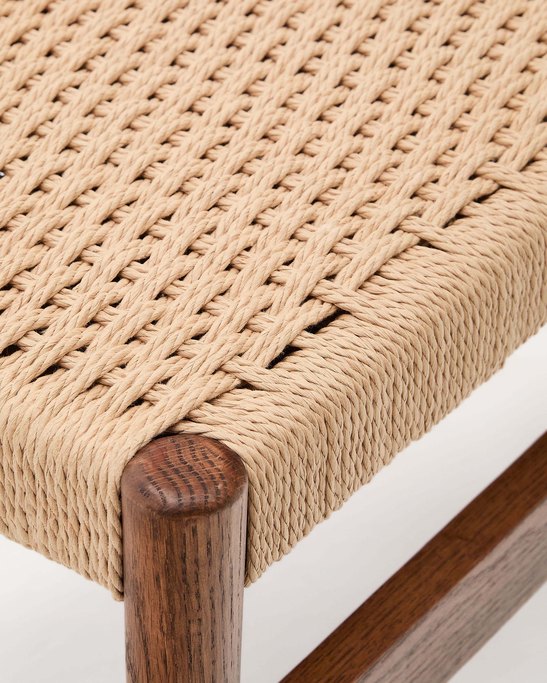 Zaide bench in solid oak wood with walnut finish and rope seat, 120 cm, FSC Mix Credit
