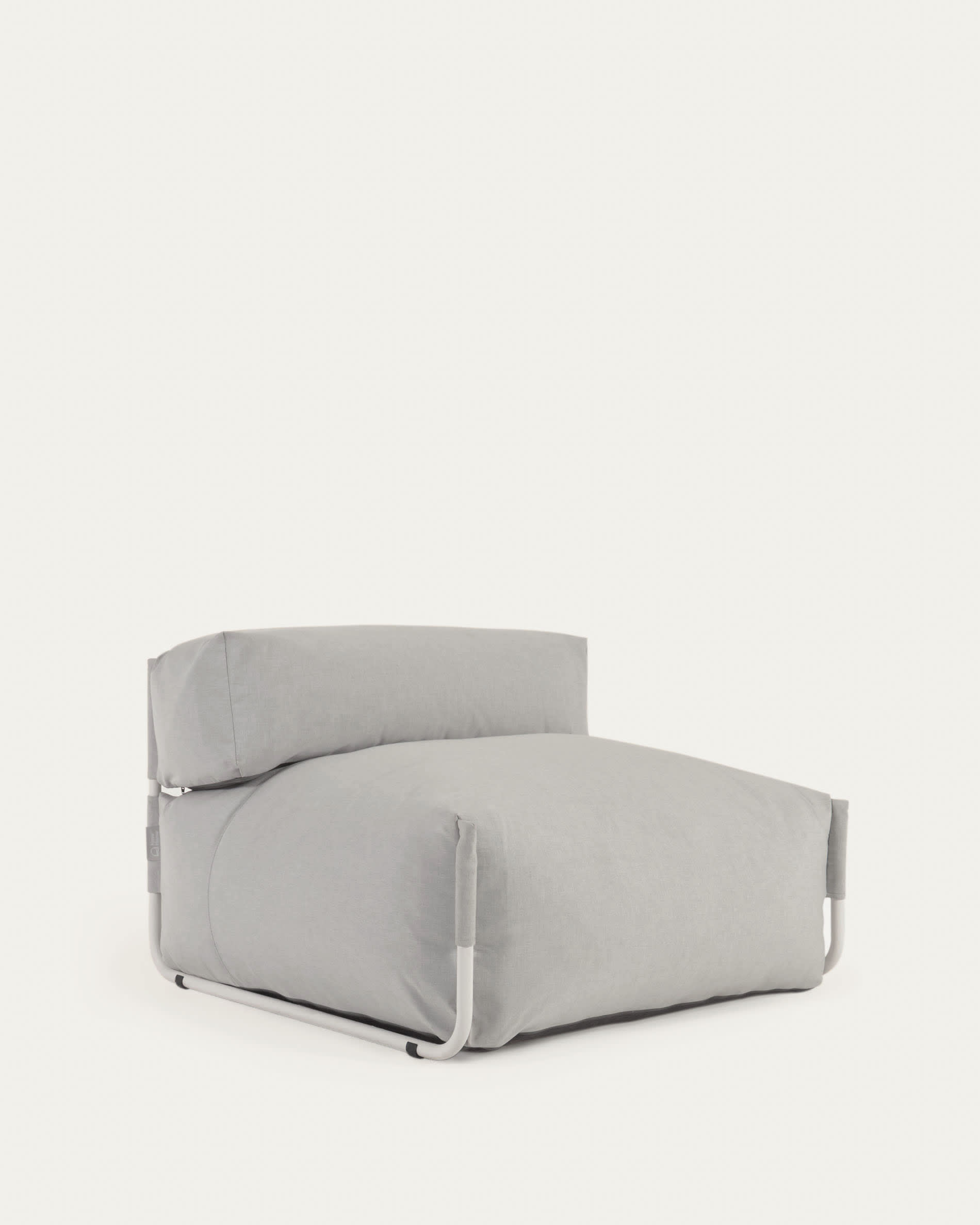 Square modular 100% outdoor sofa pouffe w/ backrest, light grey, white aluminium 101x101cm