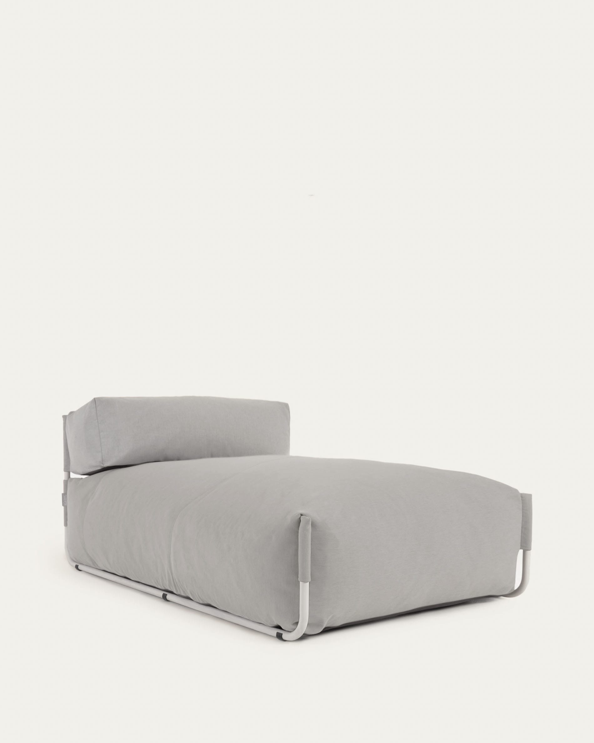 Square chaise longue pouffe with backrest in light grey with white aluminium, 165 x 101 cm