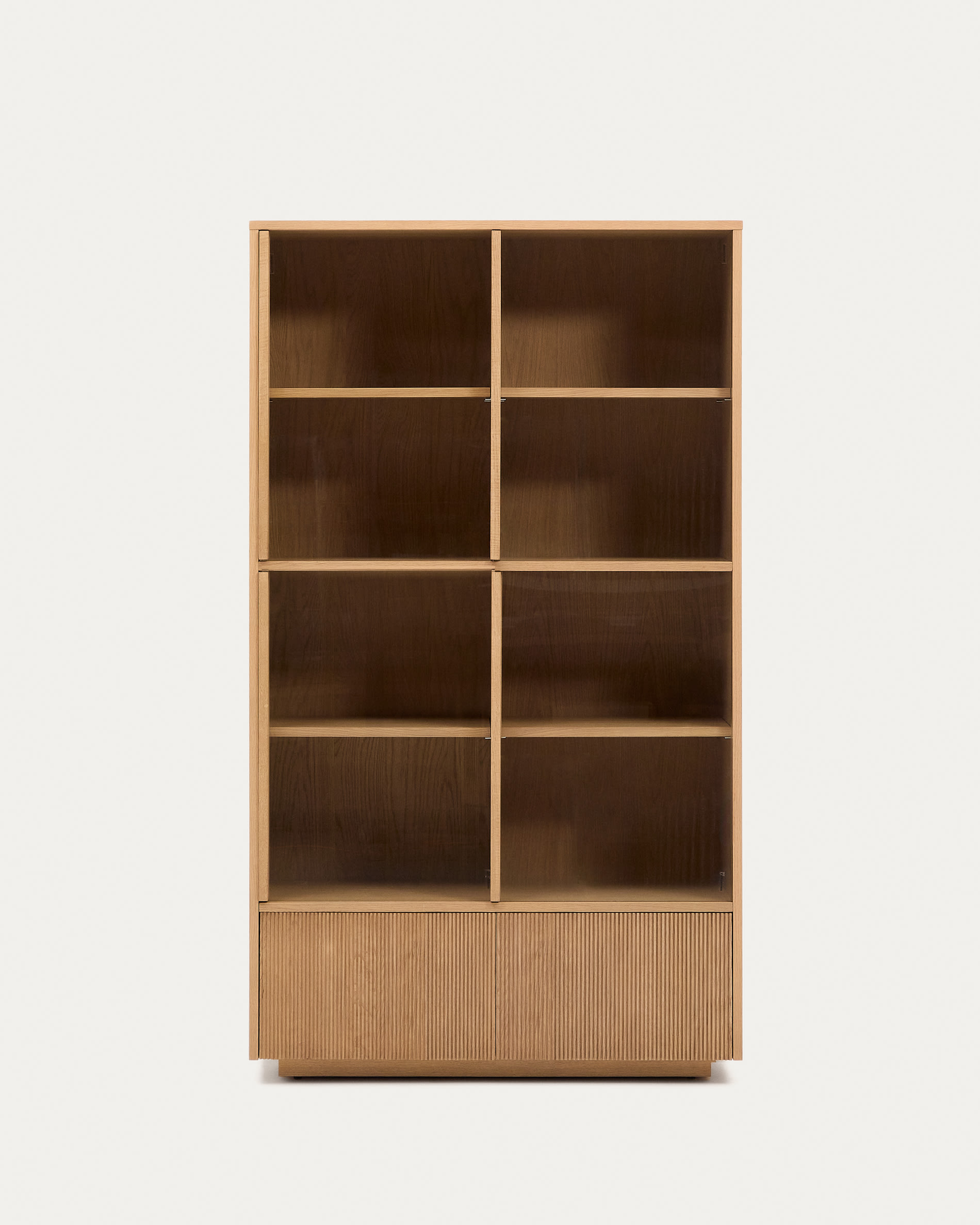 Helvine display cabinet 4 doors 2 drawers oak veneer and tempered glass 100 x 174 cm FSC 100%