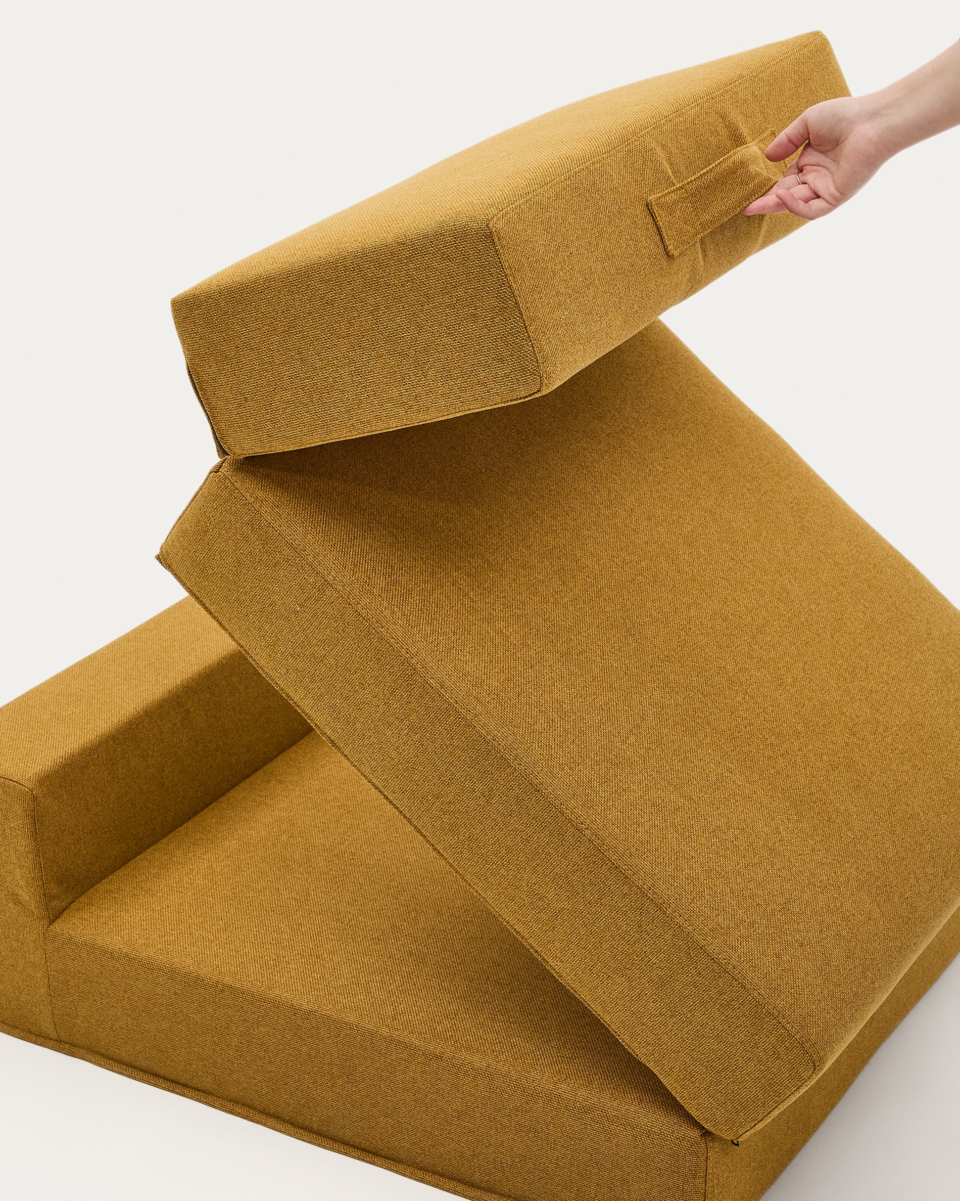 Arty mustard -coloured, convertible pouffe/bed 70 x 89 (200) cm
