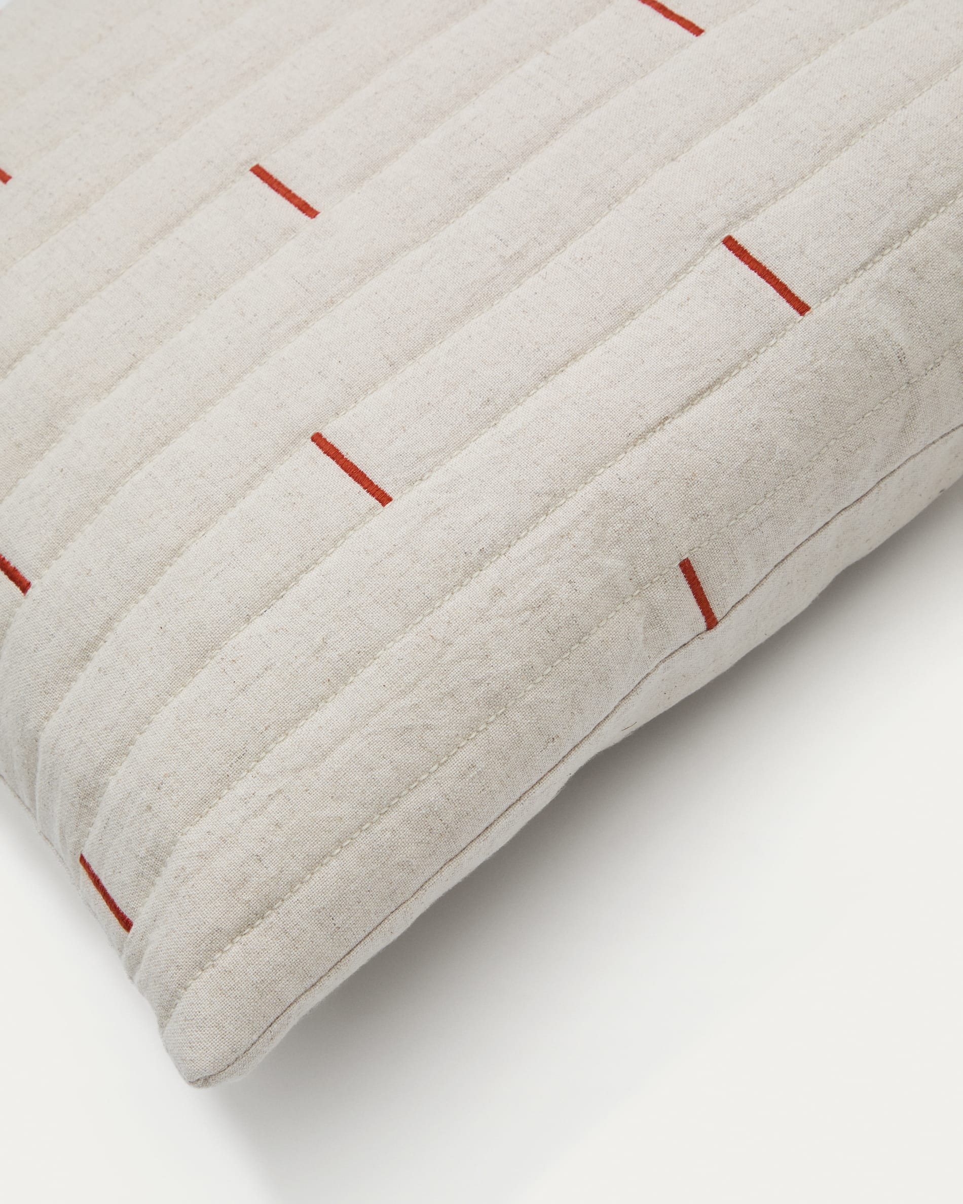Blaina cushion cover in white linen with a red embroidery feature, 45 x 45 cm