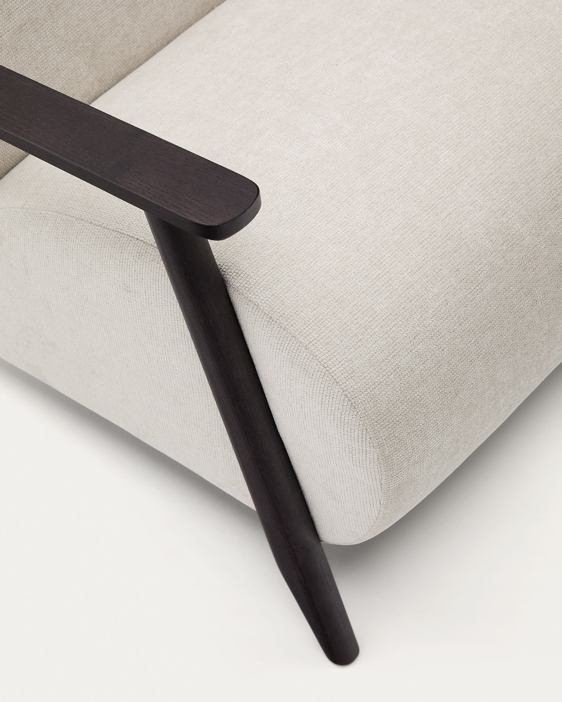 Meghan armchair in pearl chenille and with solid beech wood in a wenge finish FSC Mix Credit