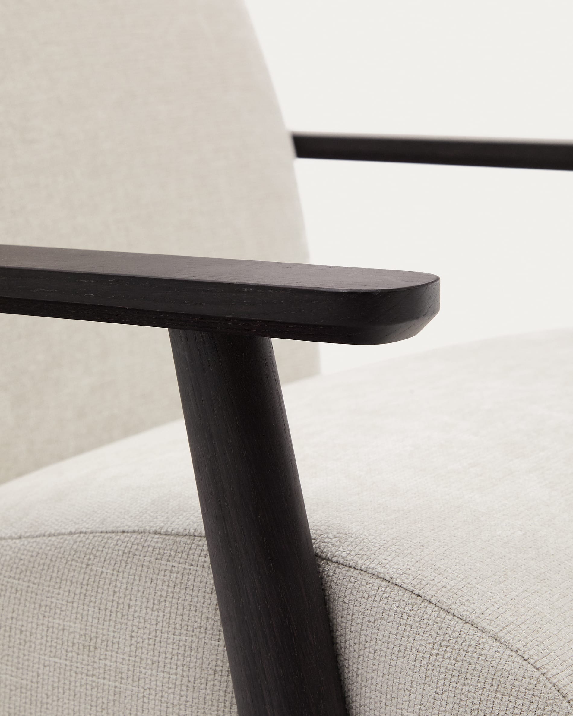 Meghan armchair in pearl chenille and with solid beech wood in a wenge finish FSC Mix Credit