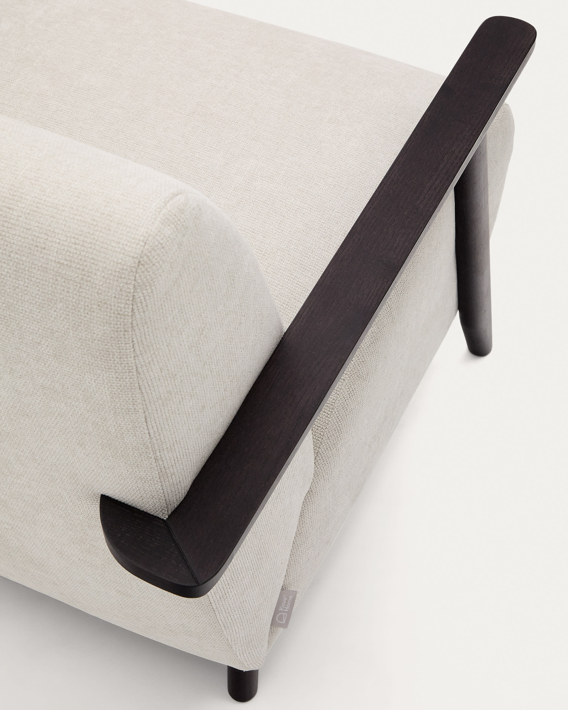Meghan armchair in pearl chenille and with solid beech wood in a wenge finish FSC Mix Credit