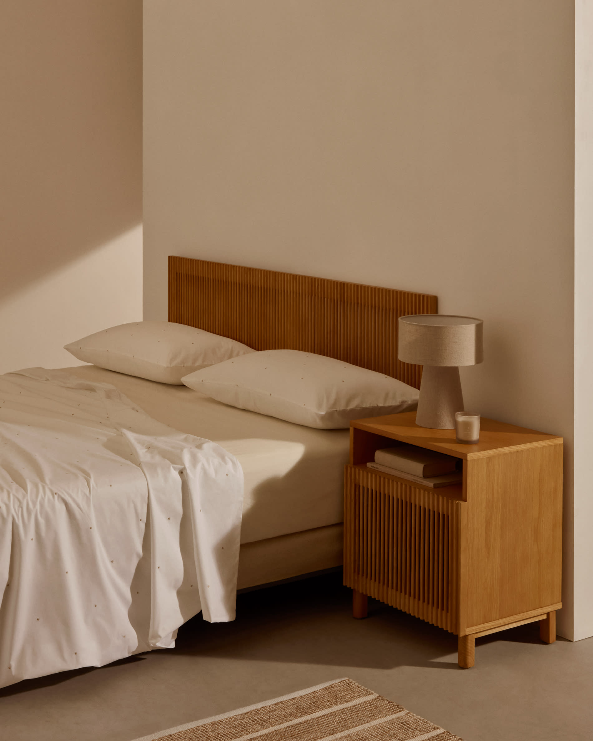 Beyla bedside table in solid ash wood and oak veneer 53 x 62 cm FSC 100%