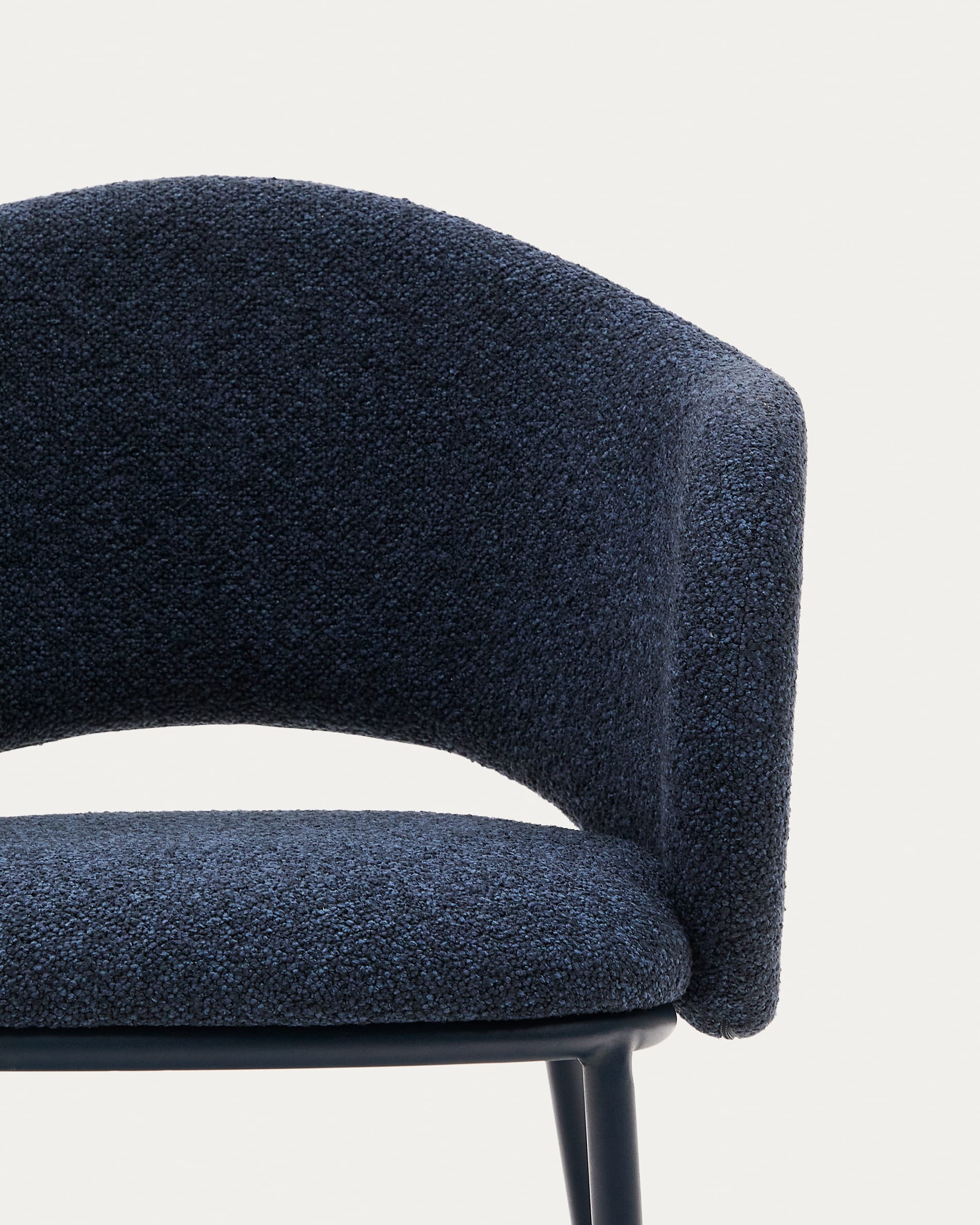 Maina chair in thick blue chenille and steel legs with blue finish FSC Mix Credit