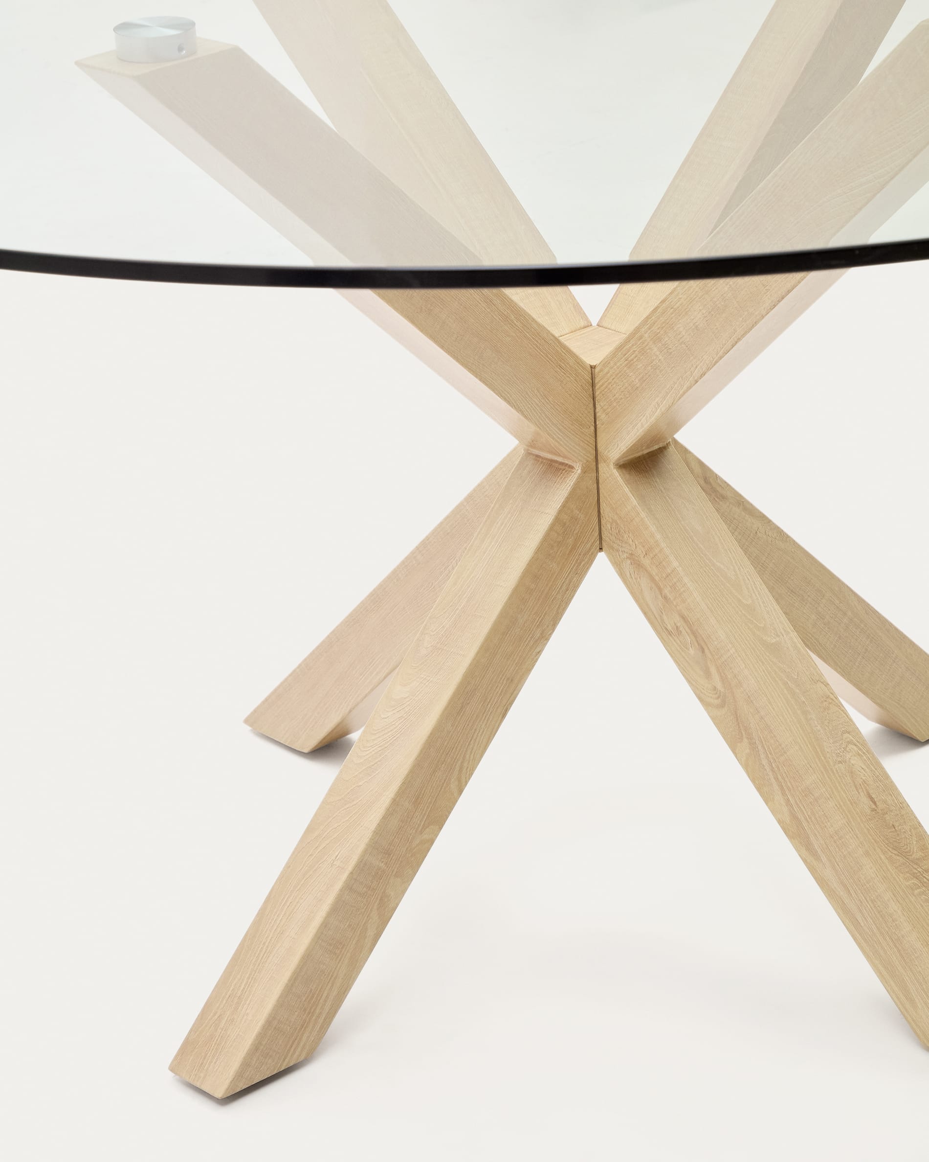 Argo round glass table and wood effect steel legs Ø 150 cm