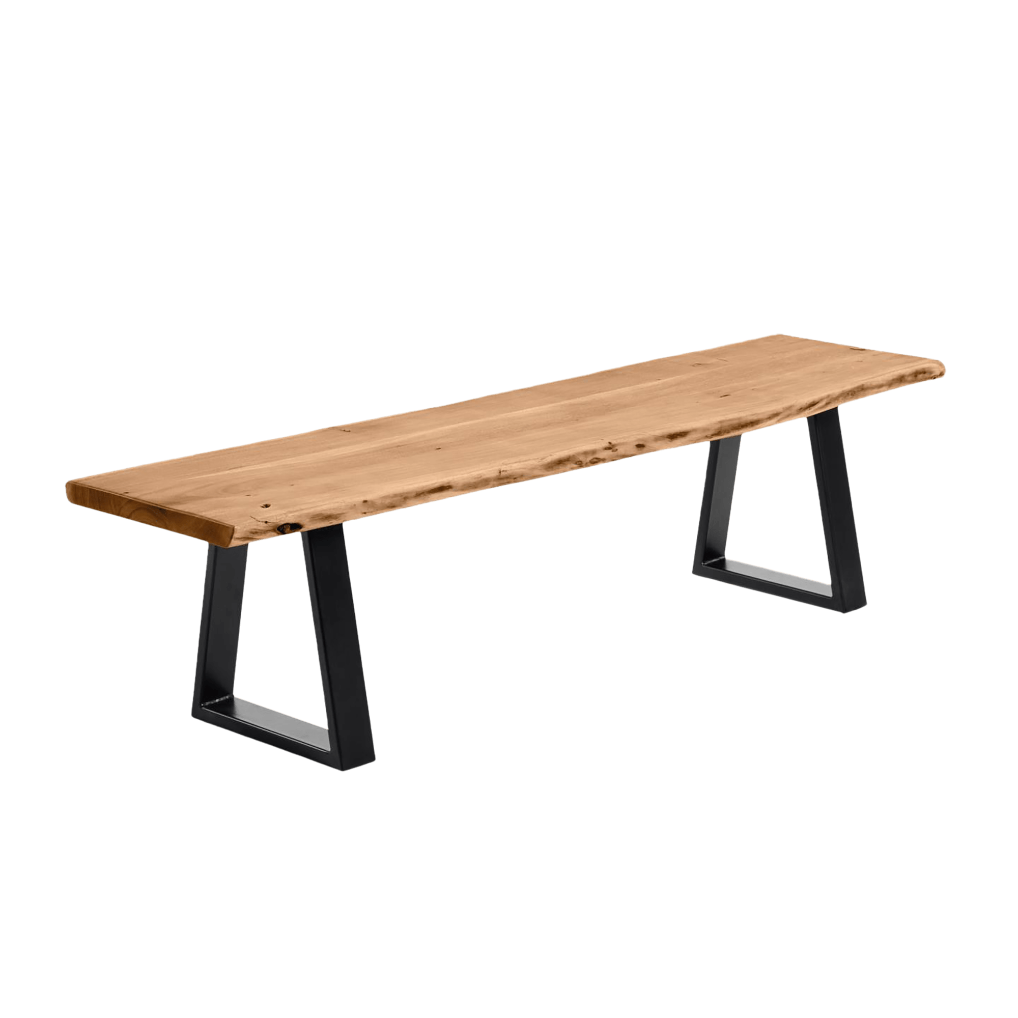 Alaia bench in solid natural acacia wood with black steel legs 200