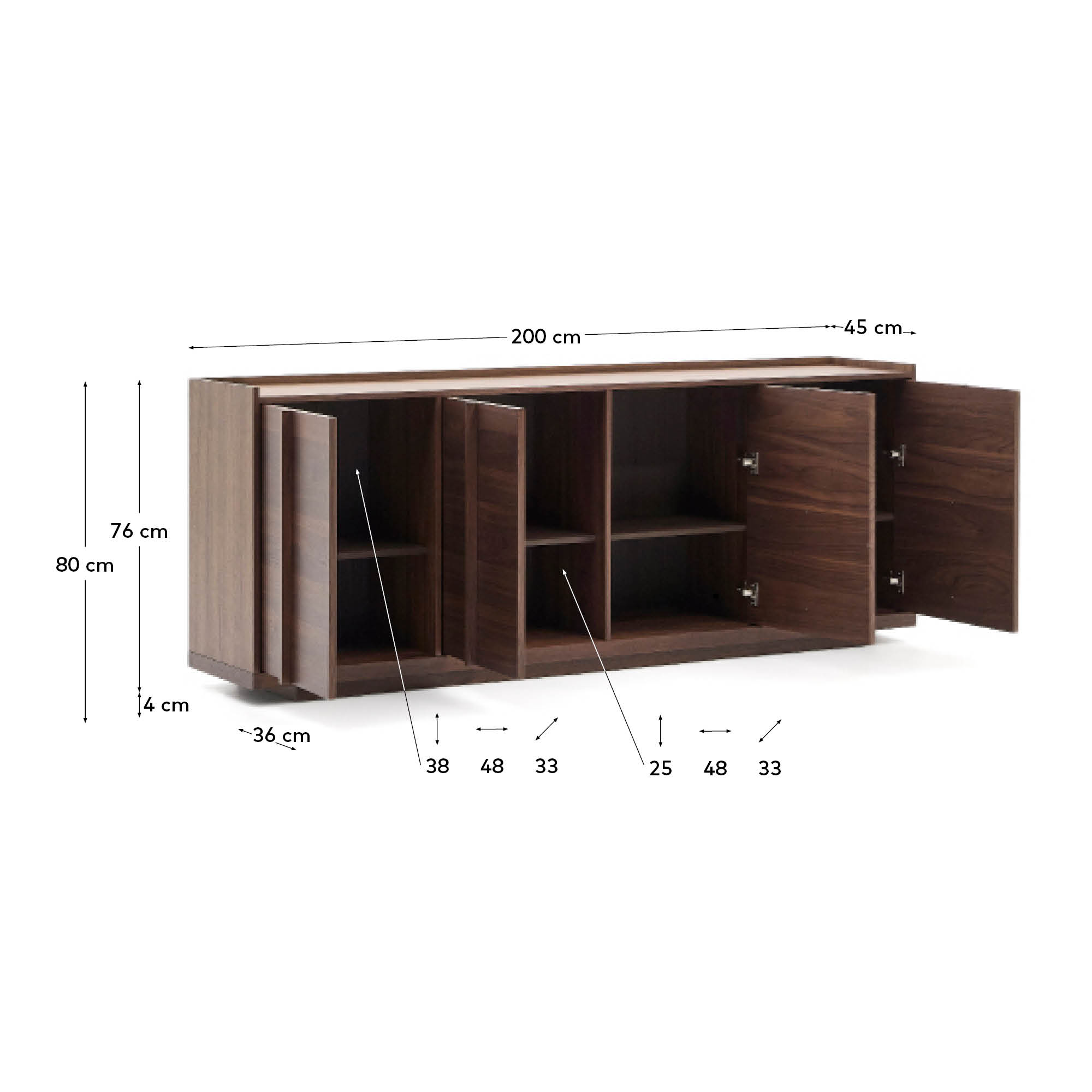 Onix sideboard with a walnut veneer in a dark finish, 200 x 80 cm FSC Mix Credit