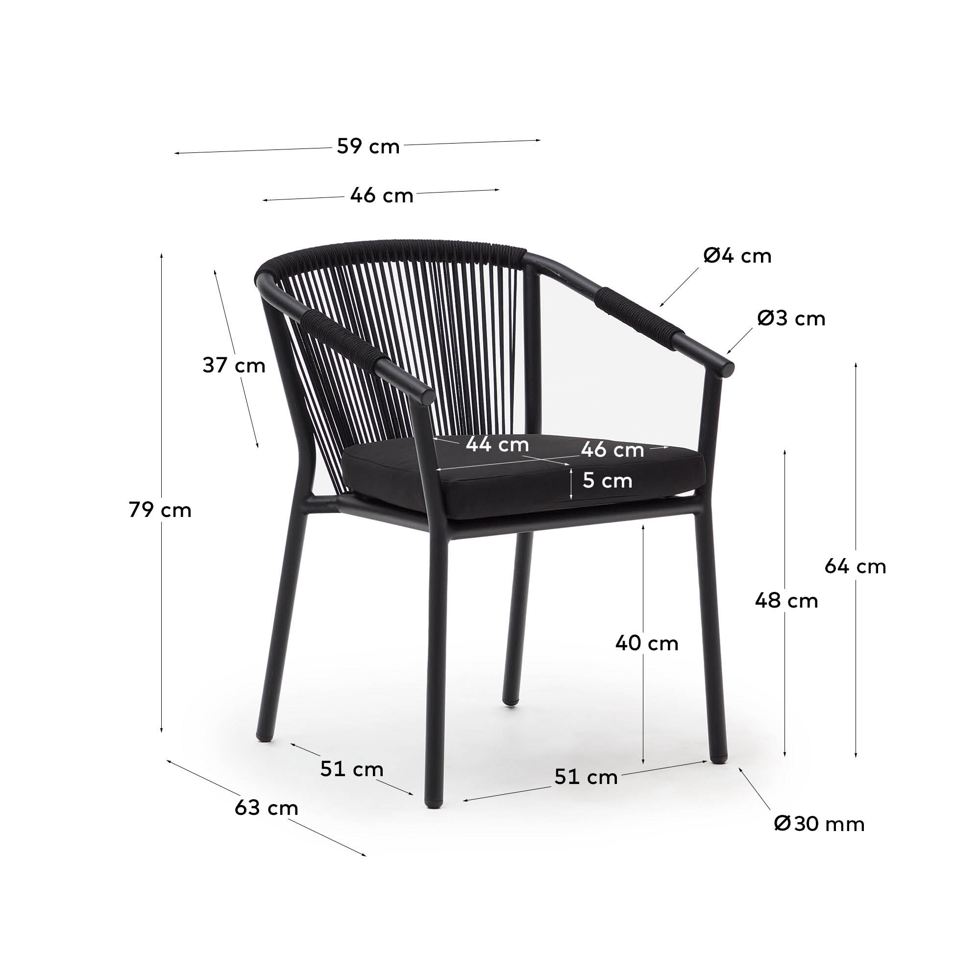 Xelida stackable outdoor chair in aluminium and black cord