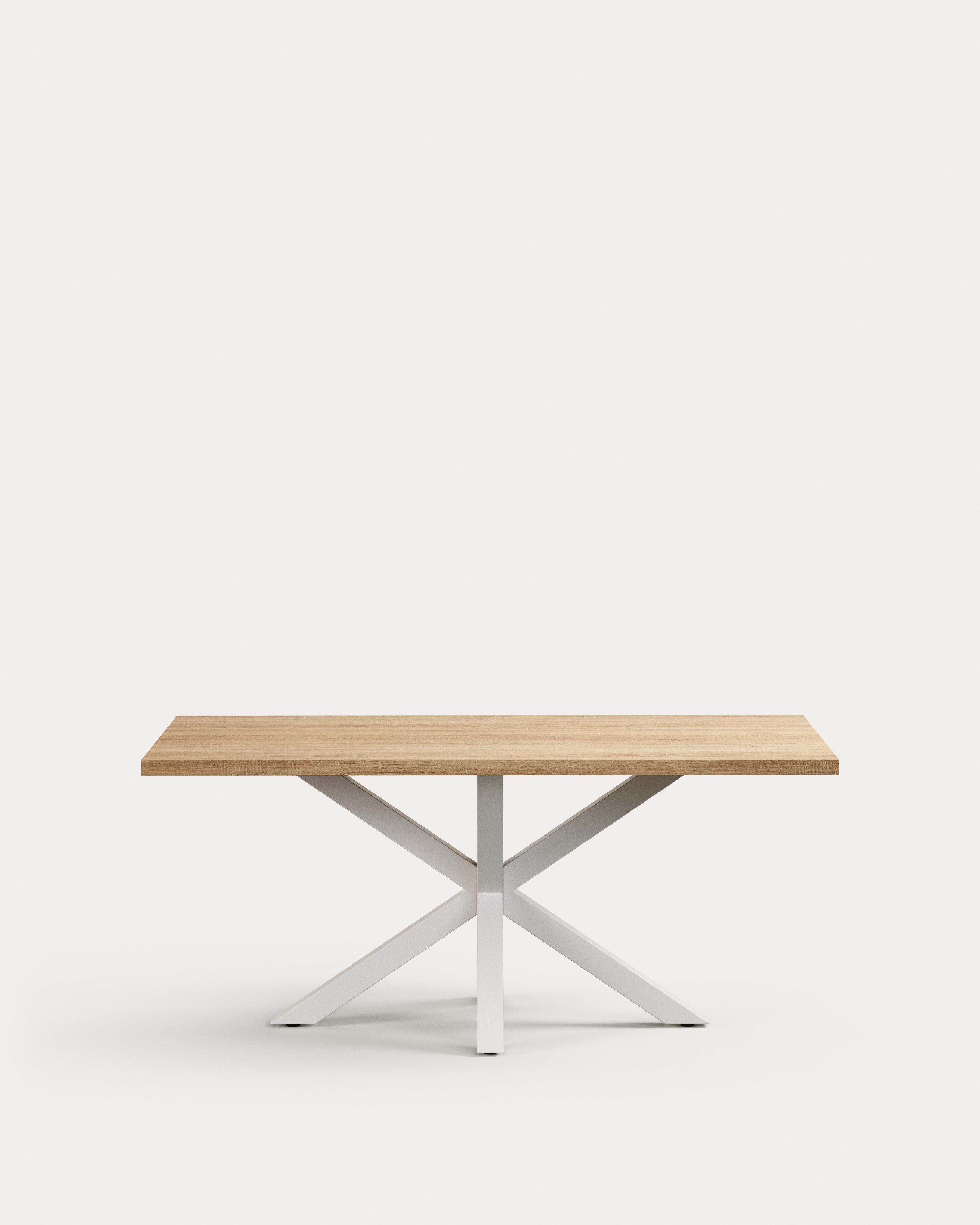 Table Argo en mélaminé finition naturelle et pieds en acier finition blanche — Kave Home