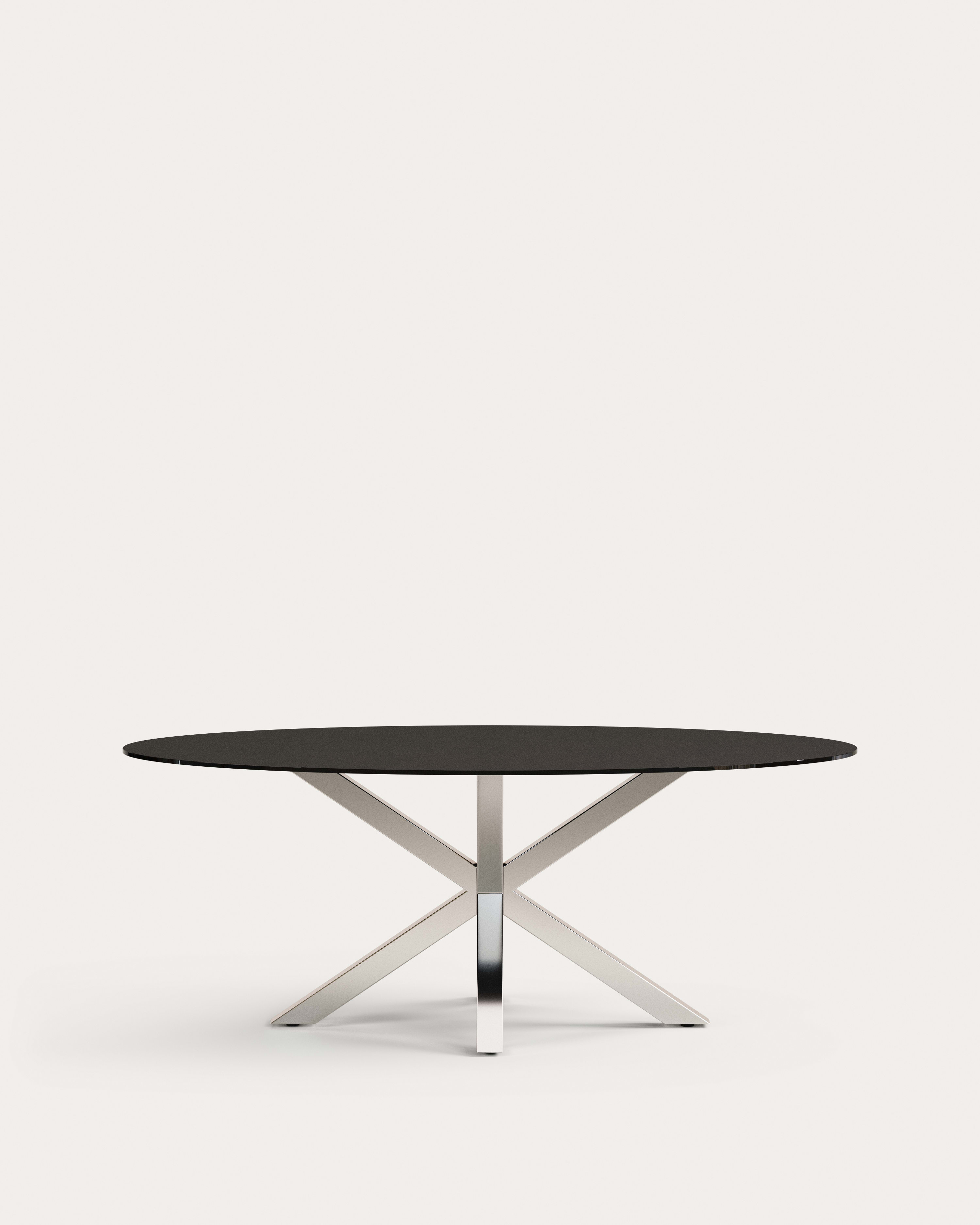 Argo oval table in matt black glass and stainless steel legs Ø 200 x 100 cm | Kave Home ...
