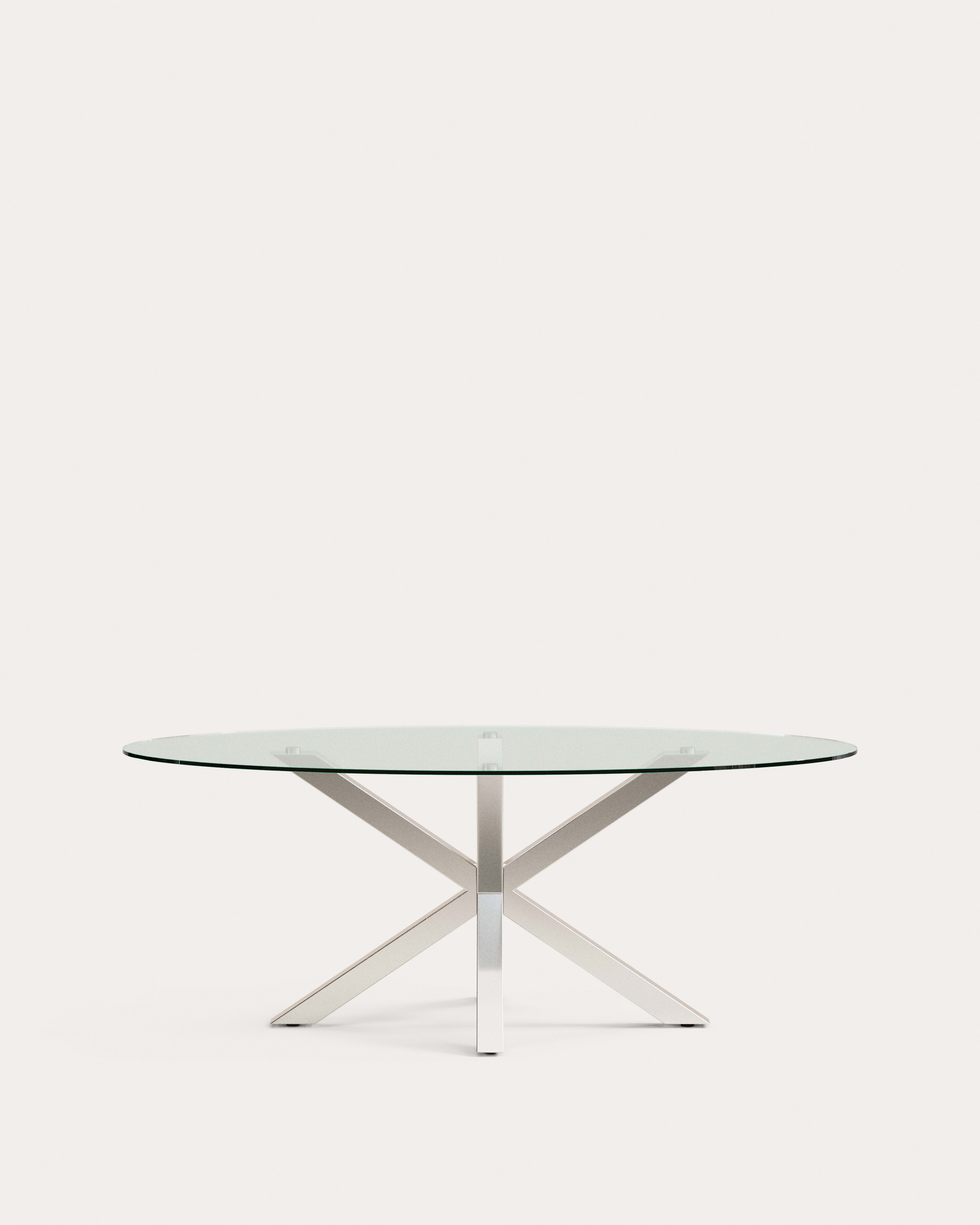 Argo oval table in glass and stainless steel legs Ø 200 x 100 cm | Kave Home International