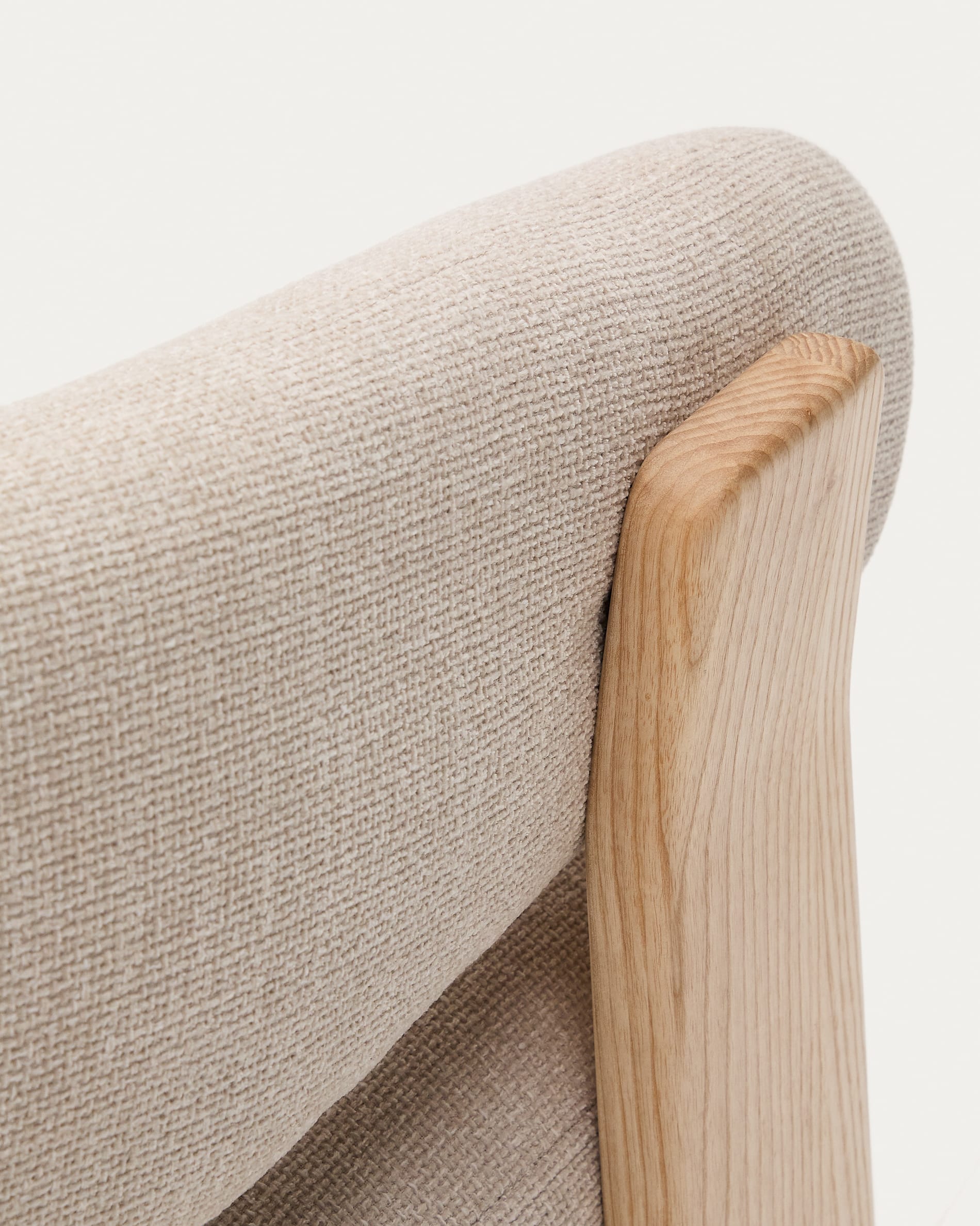 Granite beige chenille armchair with solid ash wood legs in a natural tone finish FSC 100%