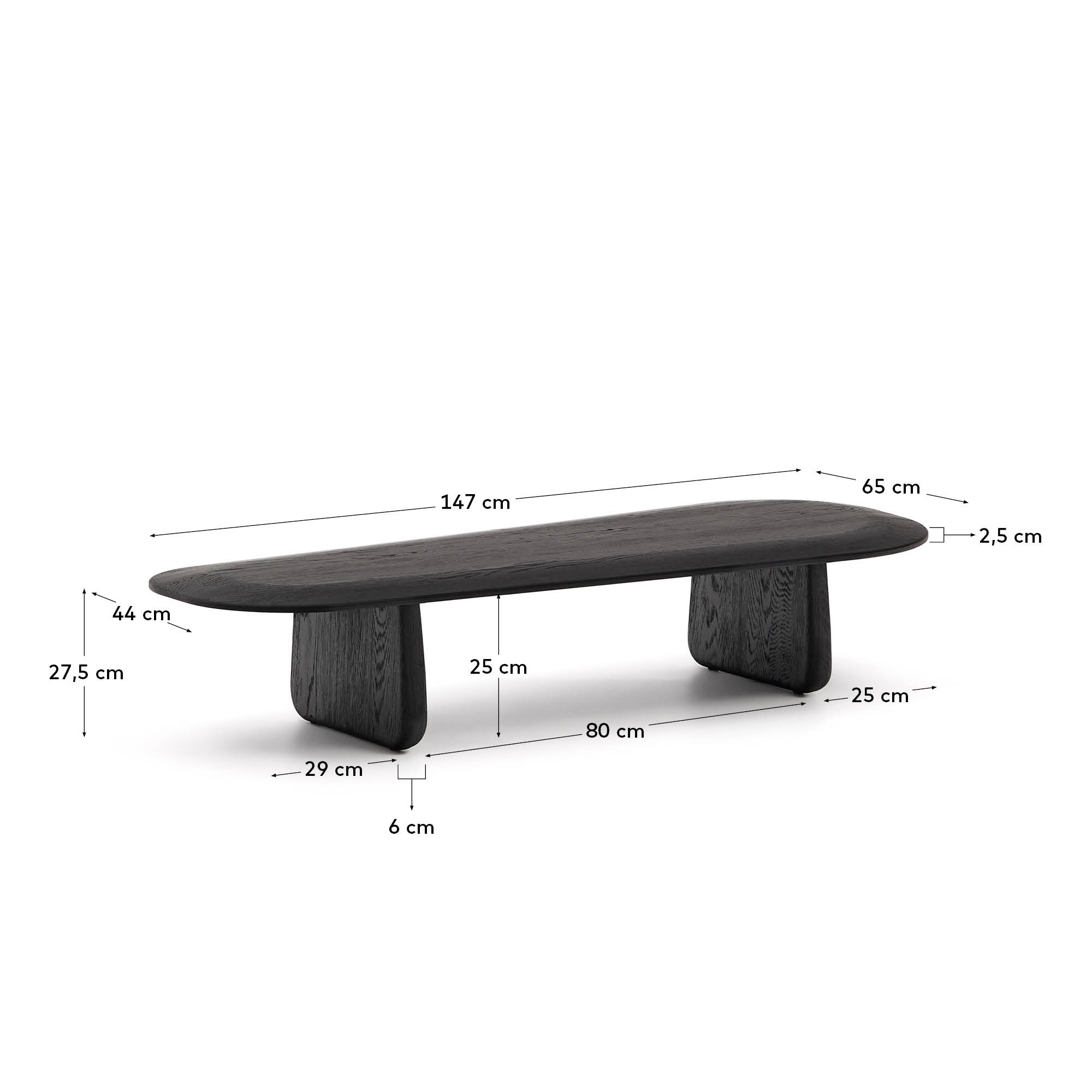 Pirita coffee table made from solid oak wood in a black finish, 147 x 65 cm FSC 100%