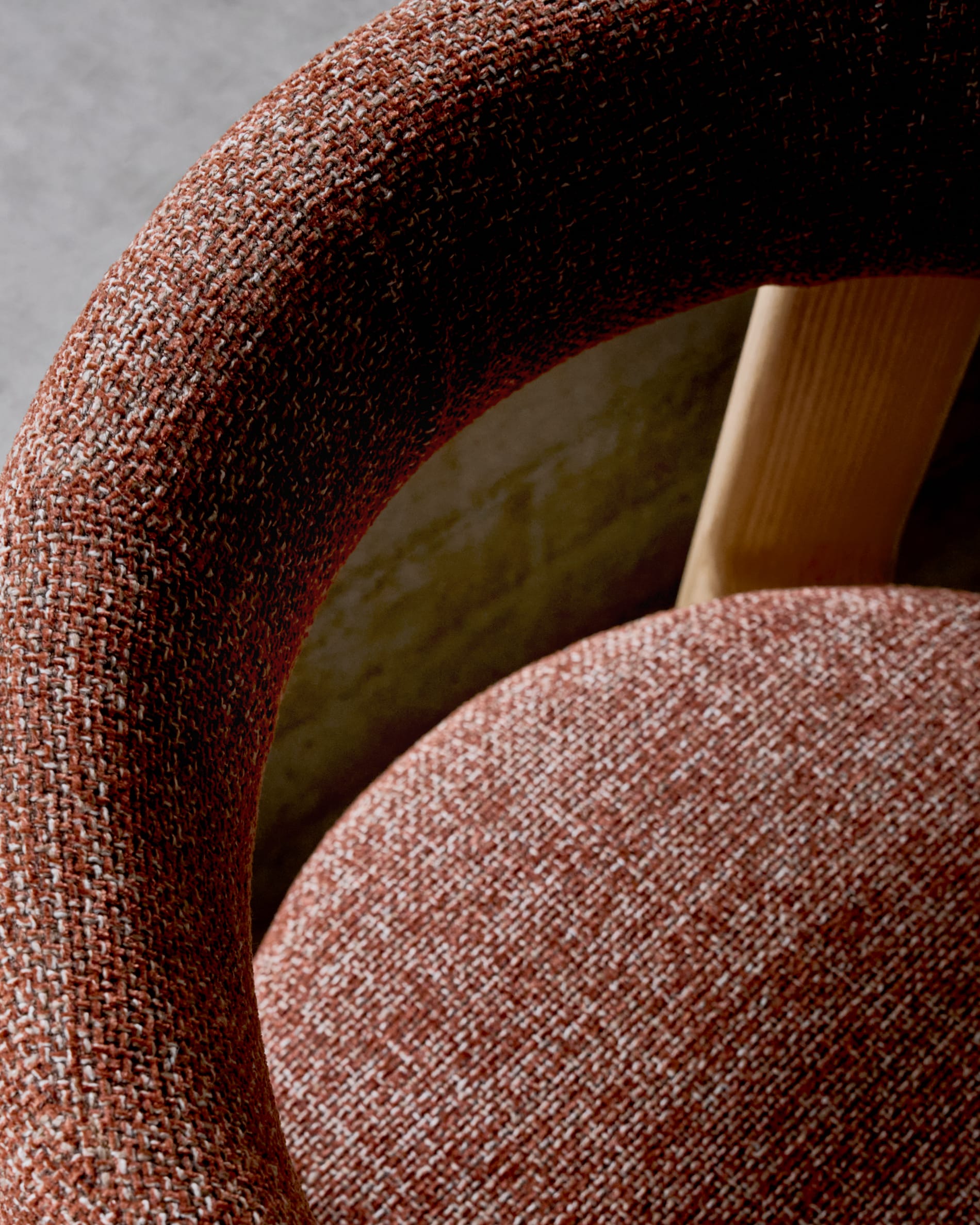 Granite chair terracotta-coloured chenille and solid ash wood in a natural tone finish FSC 100%