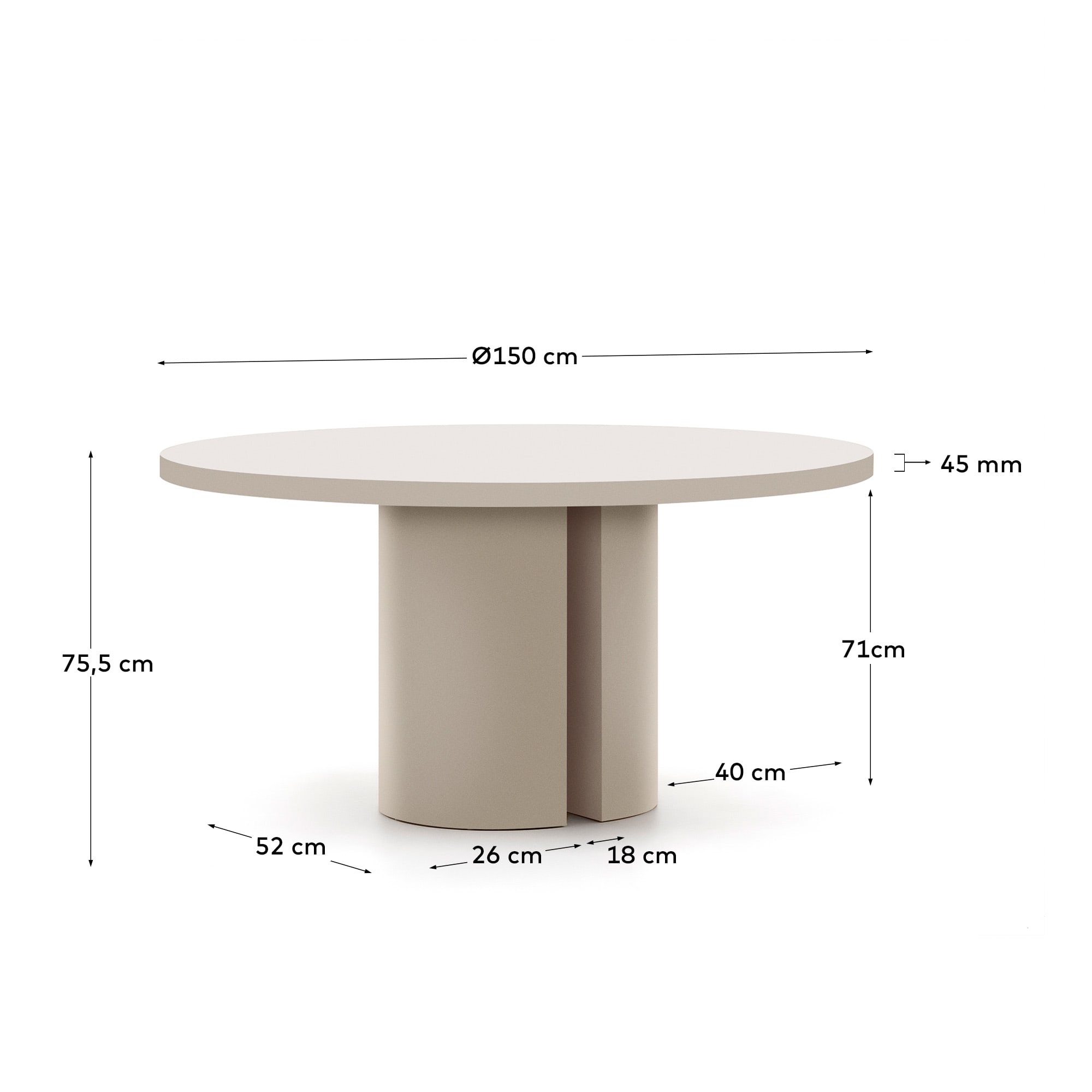 Nealy round table in lacquered MDF in an ecru finish, Ø 150 cm