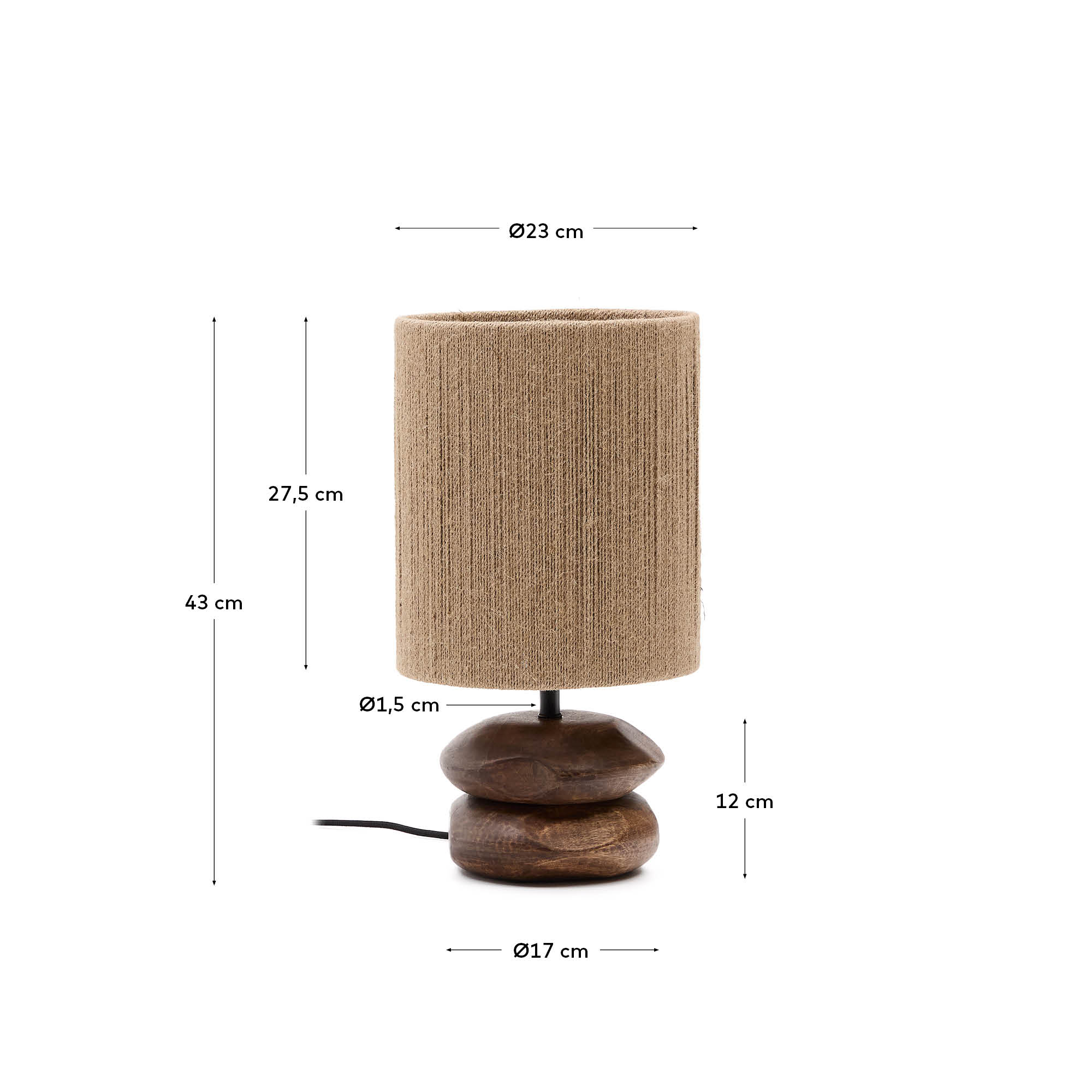 Kor table lamp made of jute and acacia wood in a dark finish