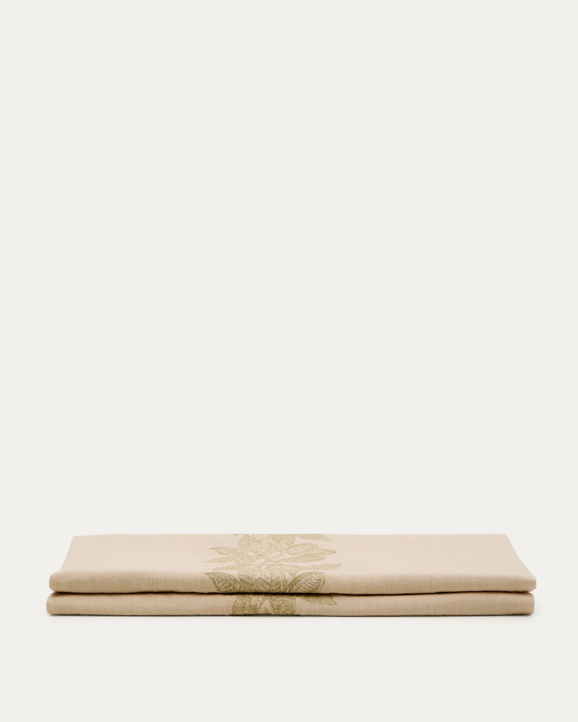 Oreti tablecloth in beige cotton and linen and cocoa embroidery feature, 150x250cm