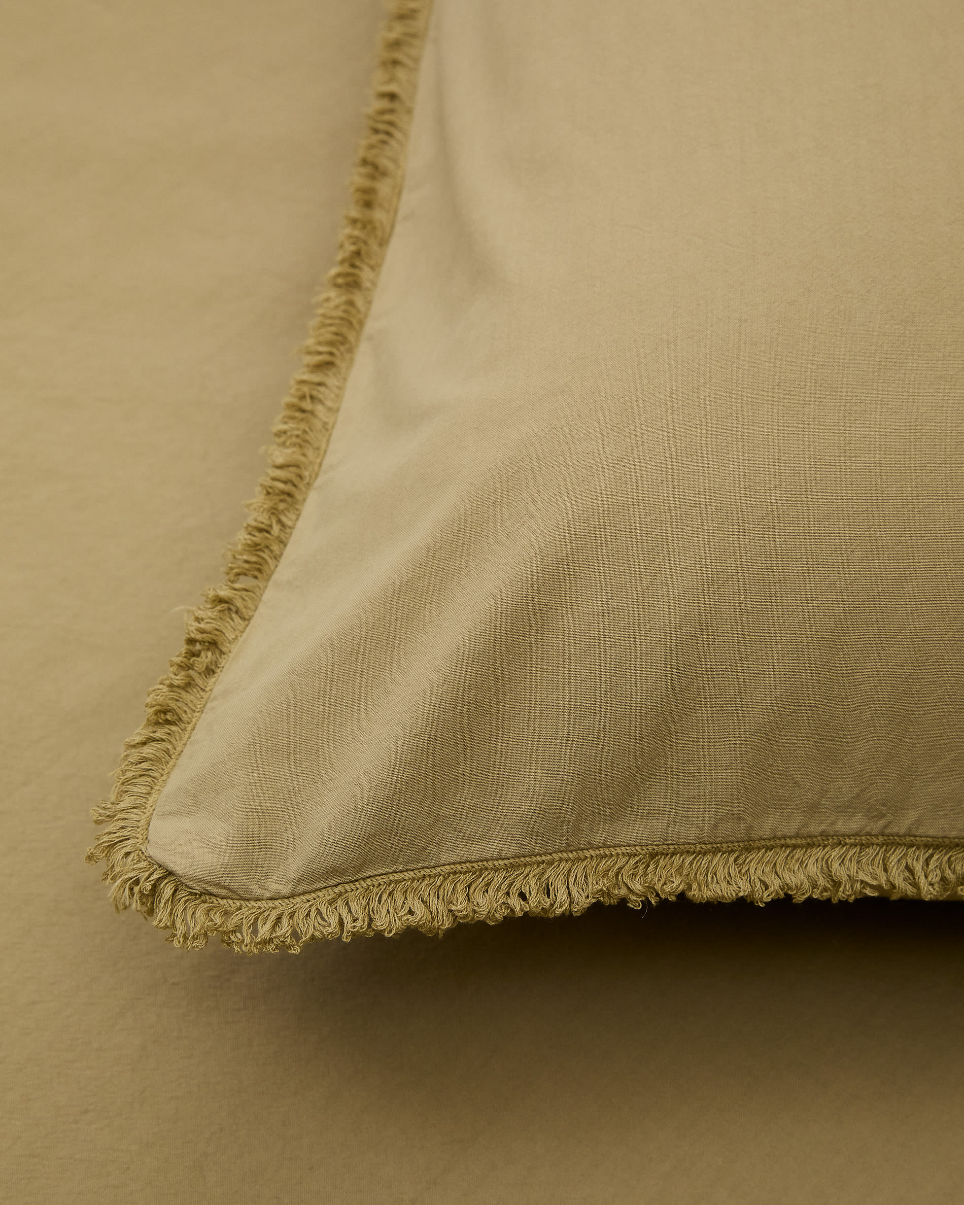 Sifinia green duvet cover and pillowcase set, 100% cotton percale fringes, 90 cm bed