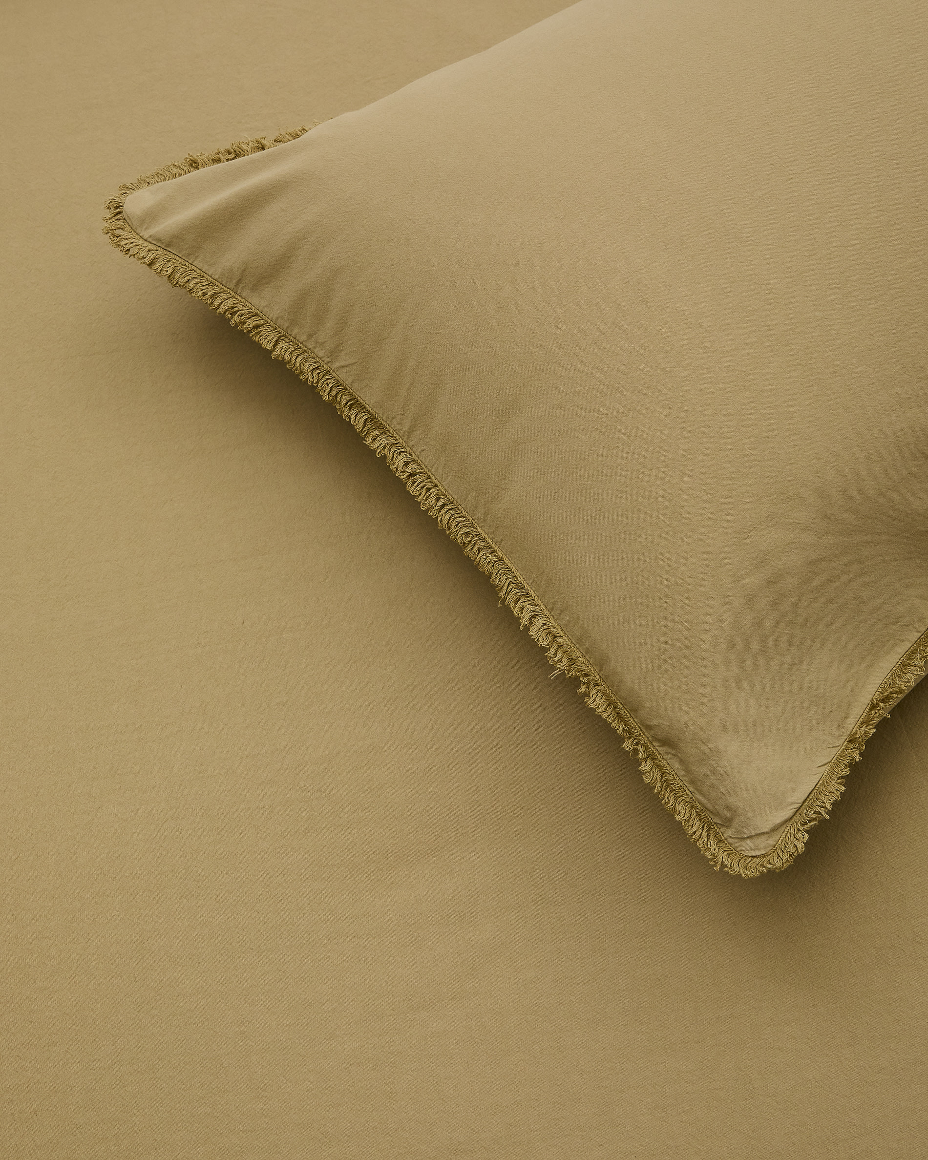 Sifinia green duvet cover and pillowcase set, 100% cotton percale fringes, 90 cm bed