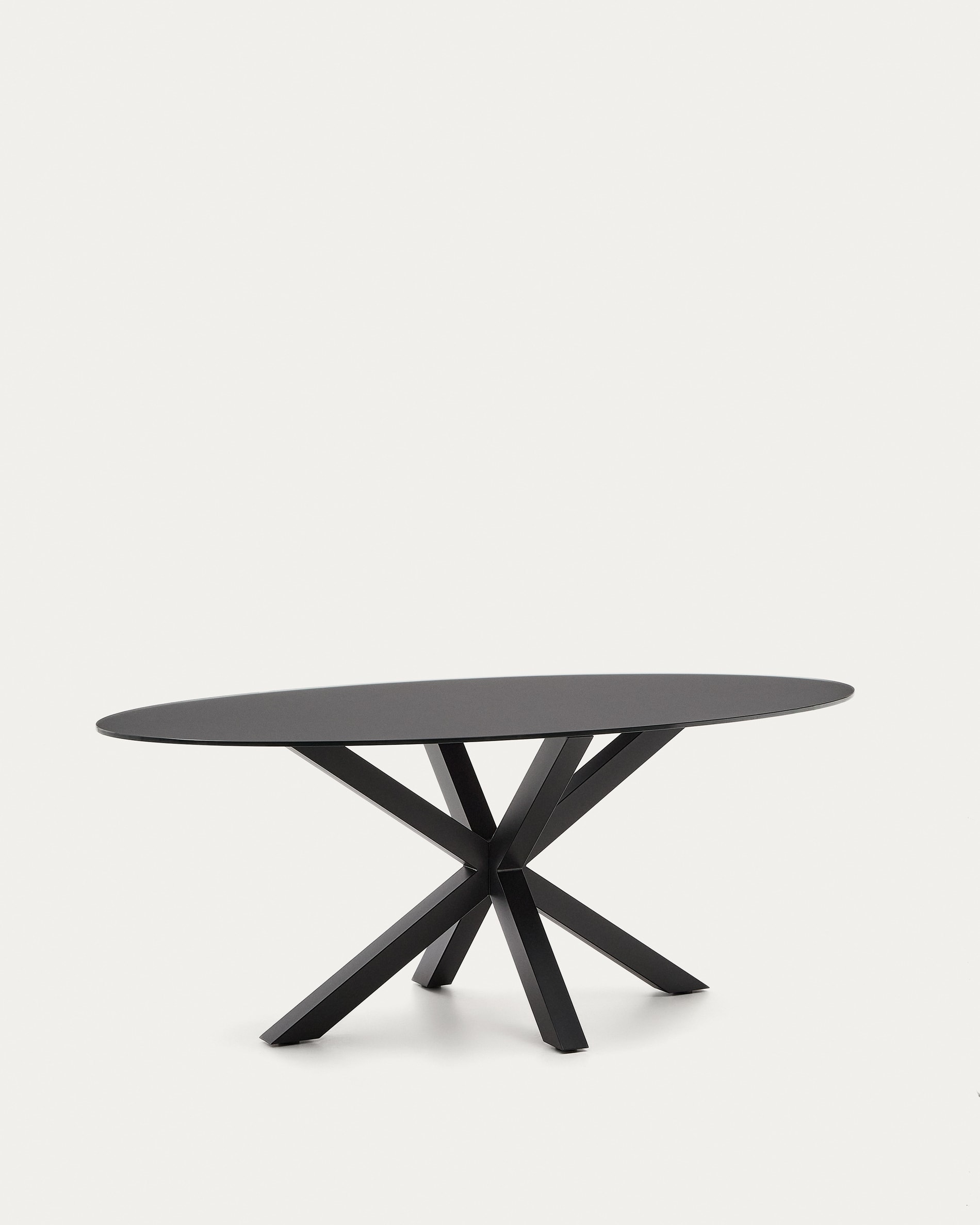 Argo table with black glass and black steel legs Ø 200 x 100 cm