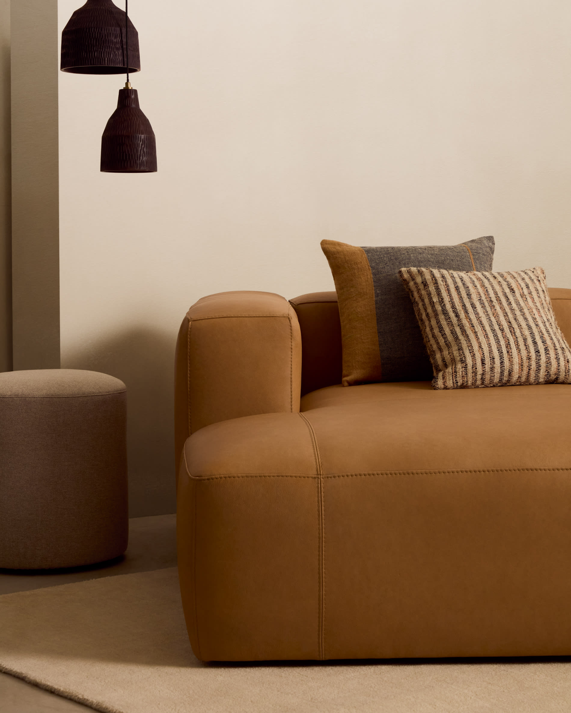 Blok brown leather 2-seater sofa 210 cm