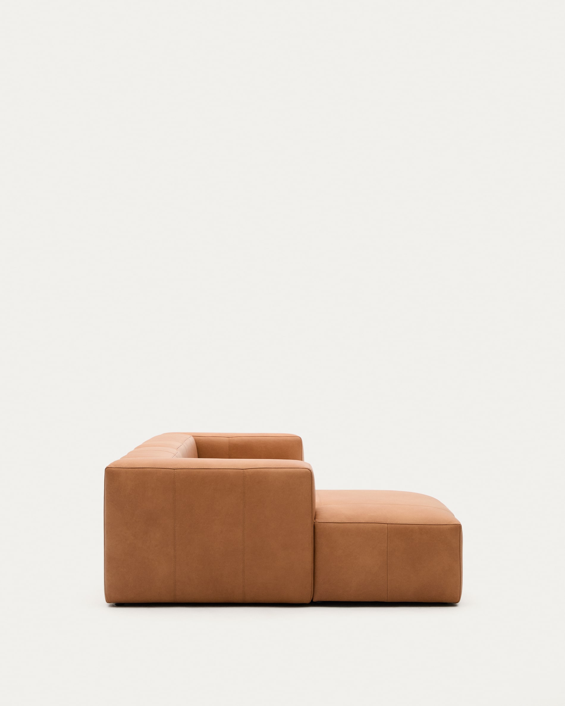 Blok brown leather 3-seater sofa, left chaise longue 300 cm