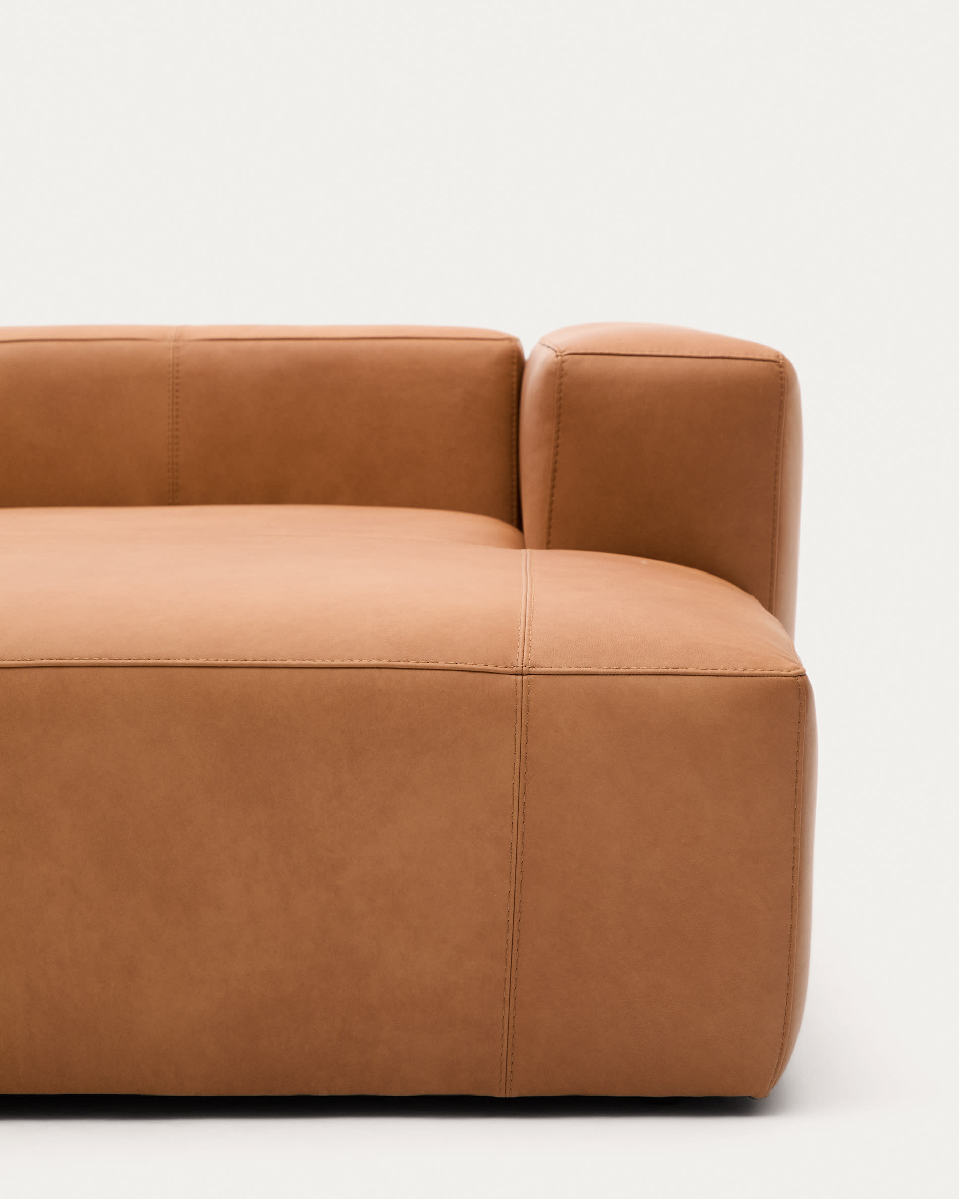 Blok brown leather 2-seater sofa, left chaise longue 240 cm